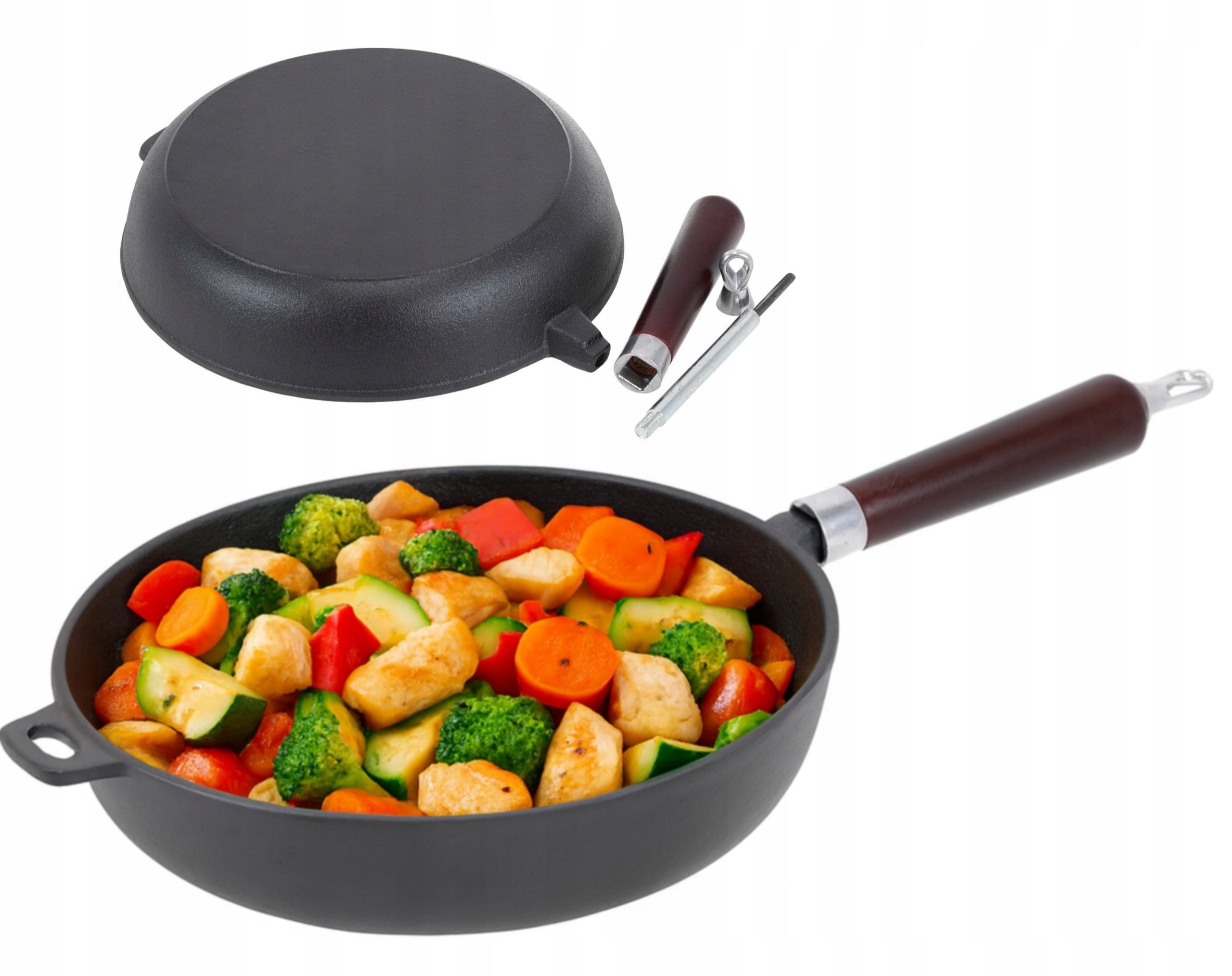 CAST IRON PAN 28 cm Heavy Deep Unscrewable Handle INDUCTION GAS