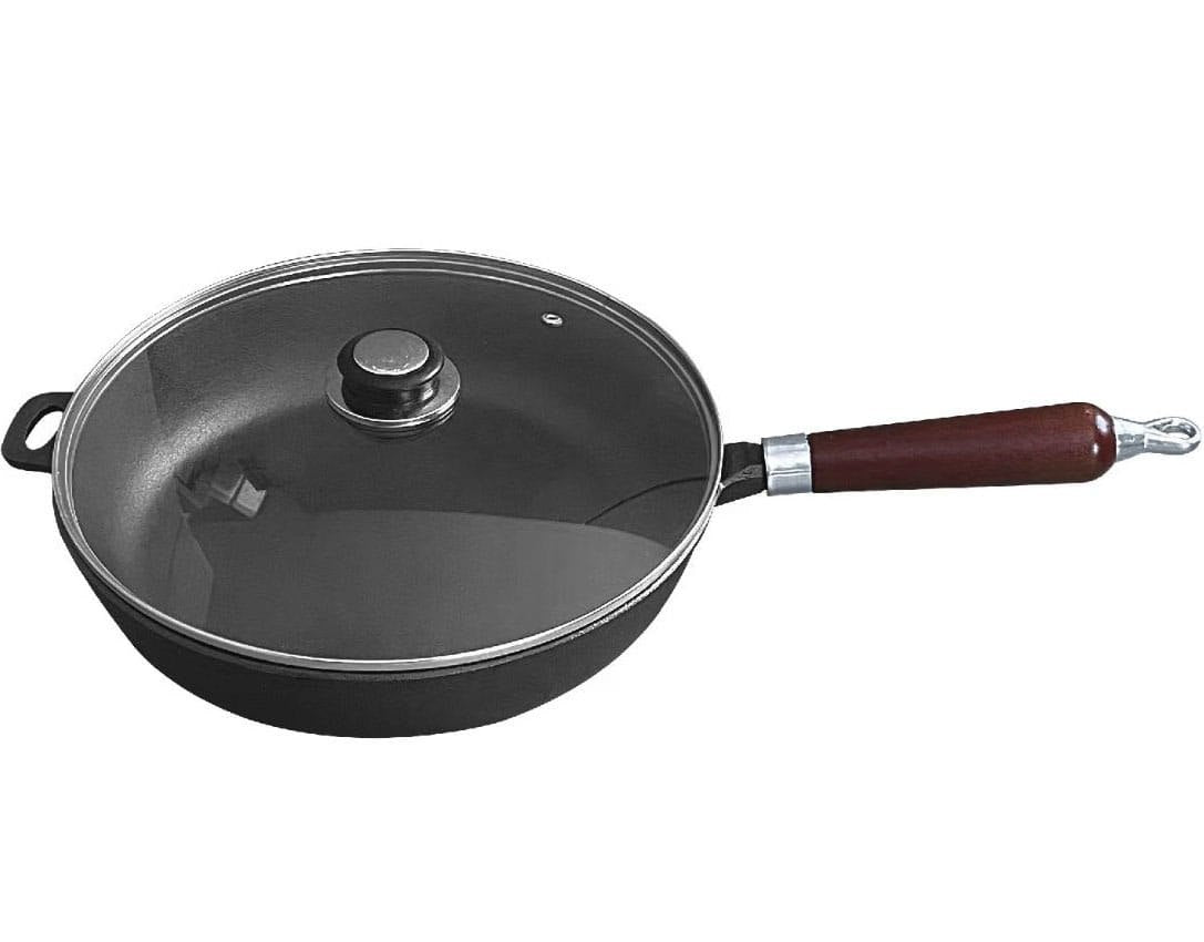 CAST IRON PAN 30 cm Heavy Duty with Lid Unscrewable Handle INDUCTION GAS Packaging status original