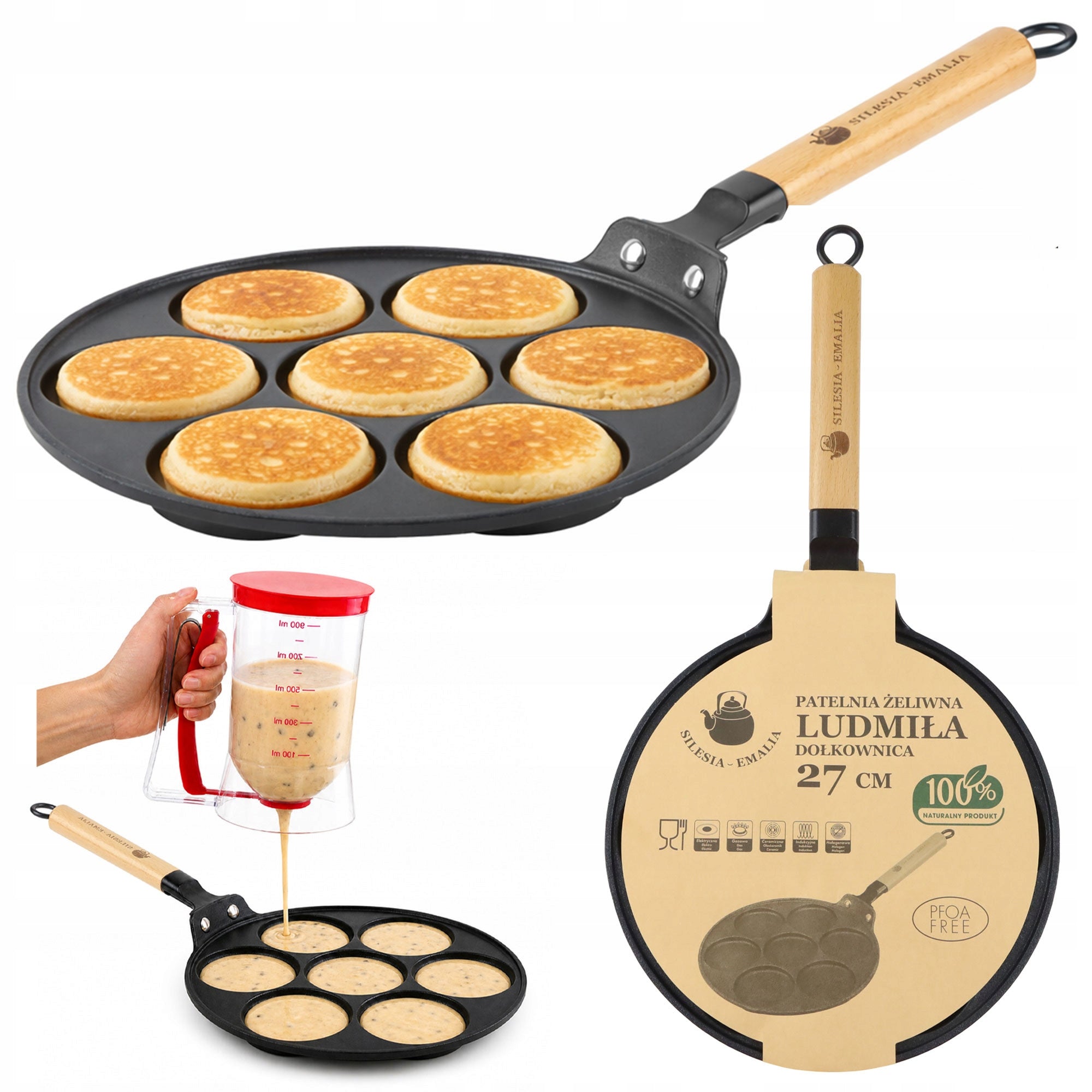 CAST IRON PANCAKE 27CM + CAKE DISPENSER Packaging status original