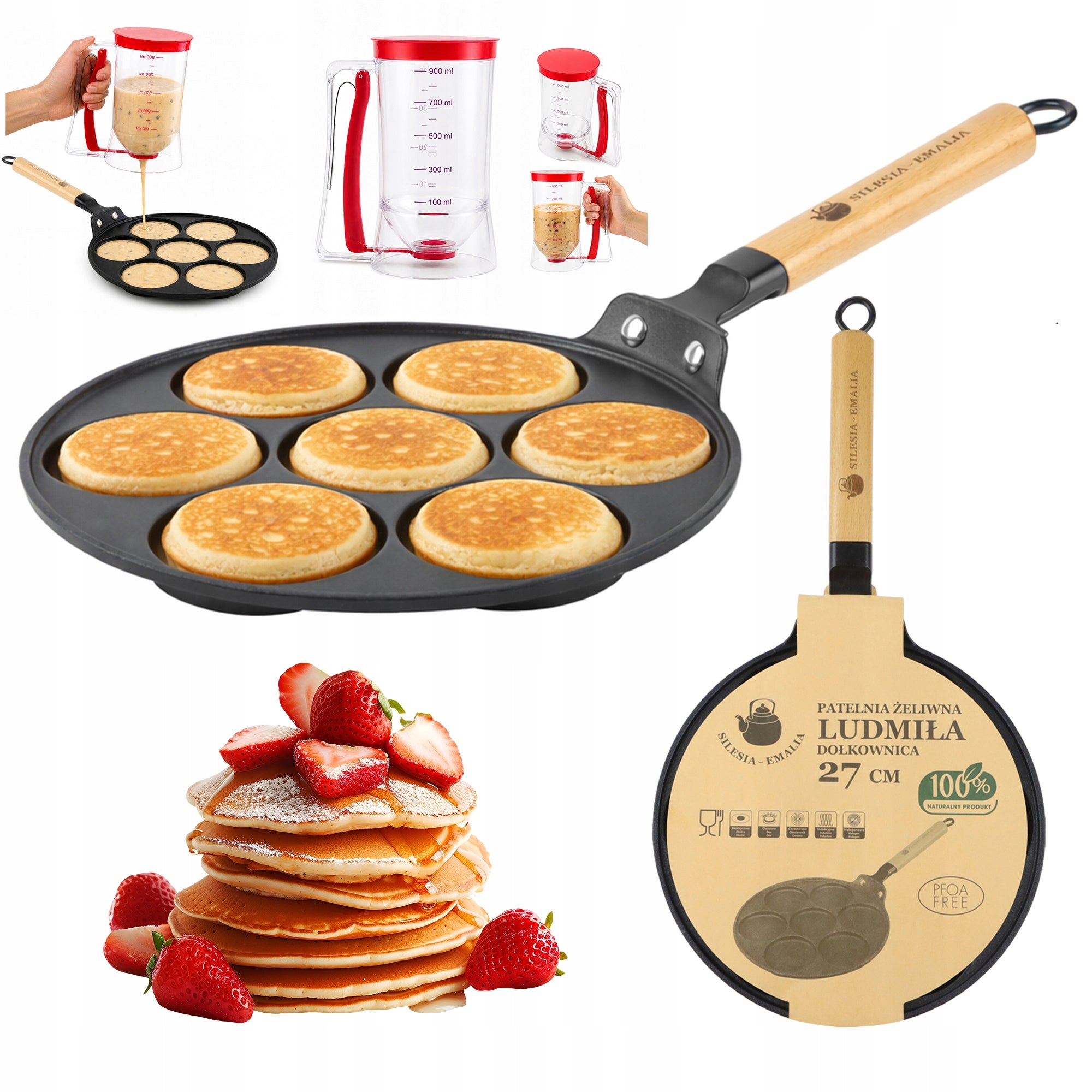 CAST IRON PANCAKE 27CM + CAKE DISPENSER