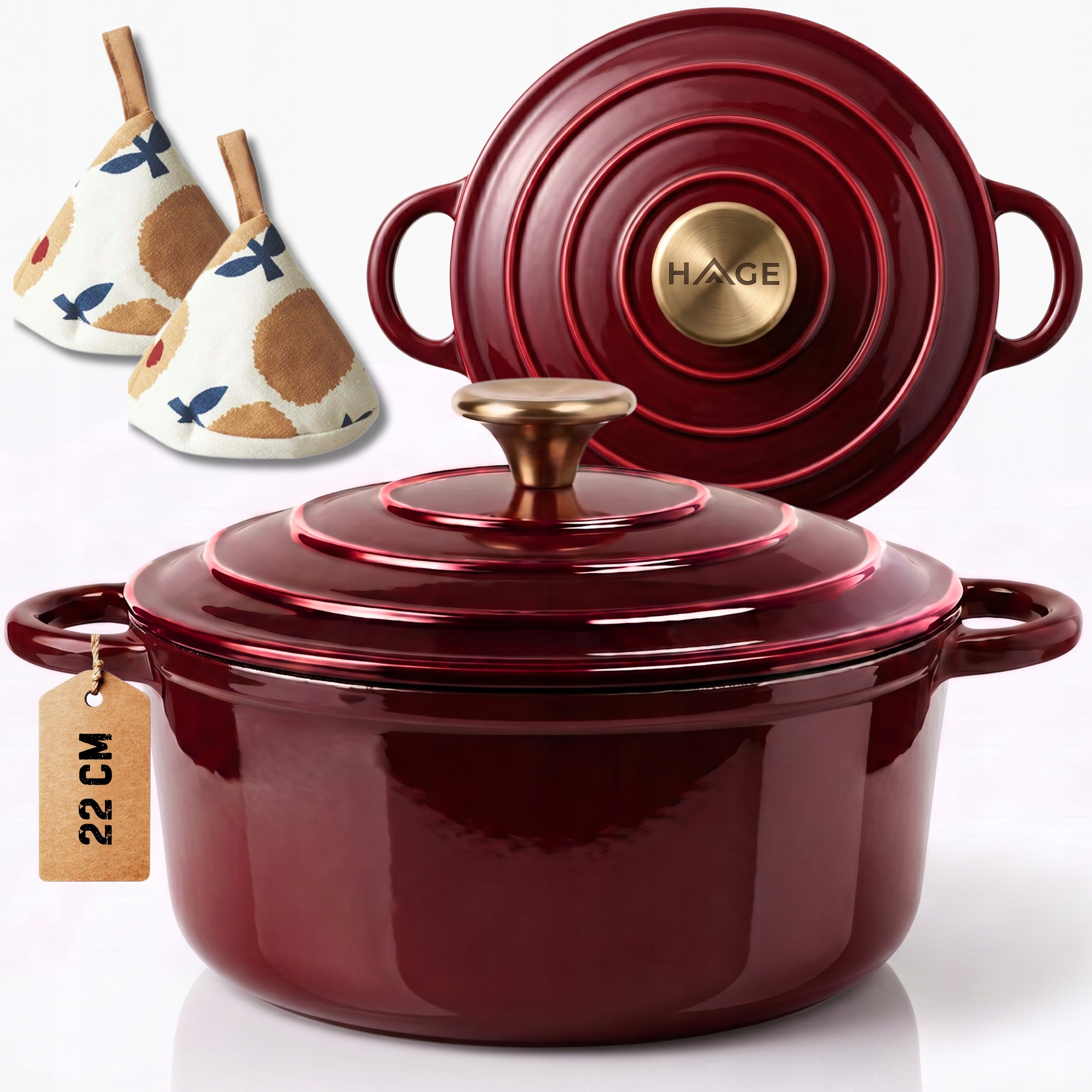 CAST IRON POT 3L ENAMELLED WITH LID CHERRY INDUCTION OVEN 22CM