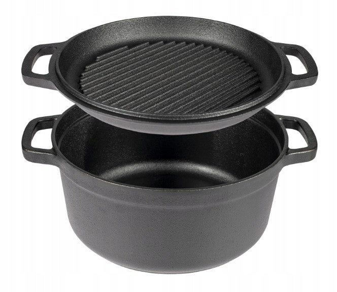 CAST IRON POT WITH GRILL PAN 5L + 1L BROWIN