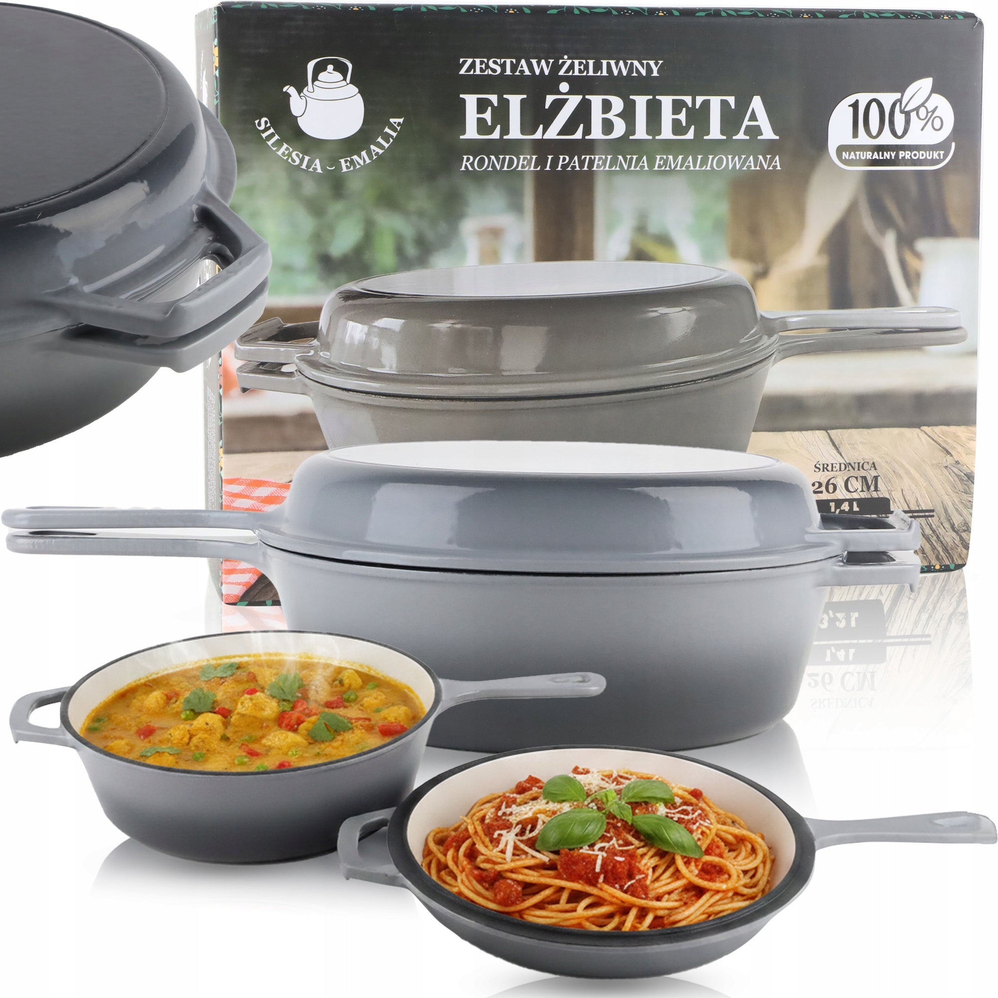 CAST IRON SAUCEPAN 2IN1 CAST IRON PAN ENAMELED COOKWARE SET 26CM 3,2L/1,4L