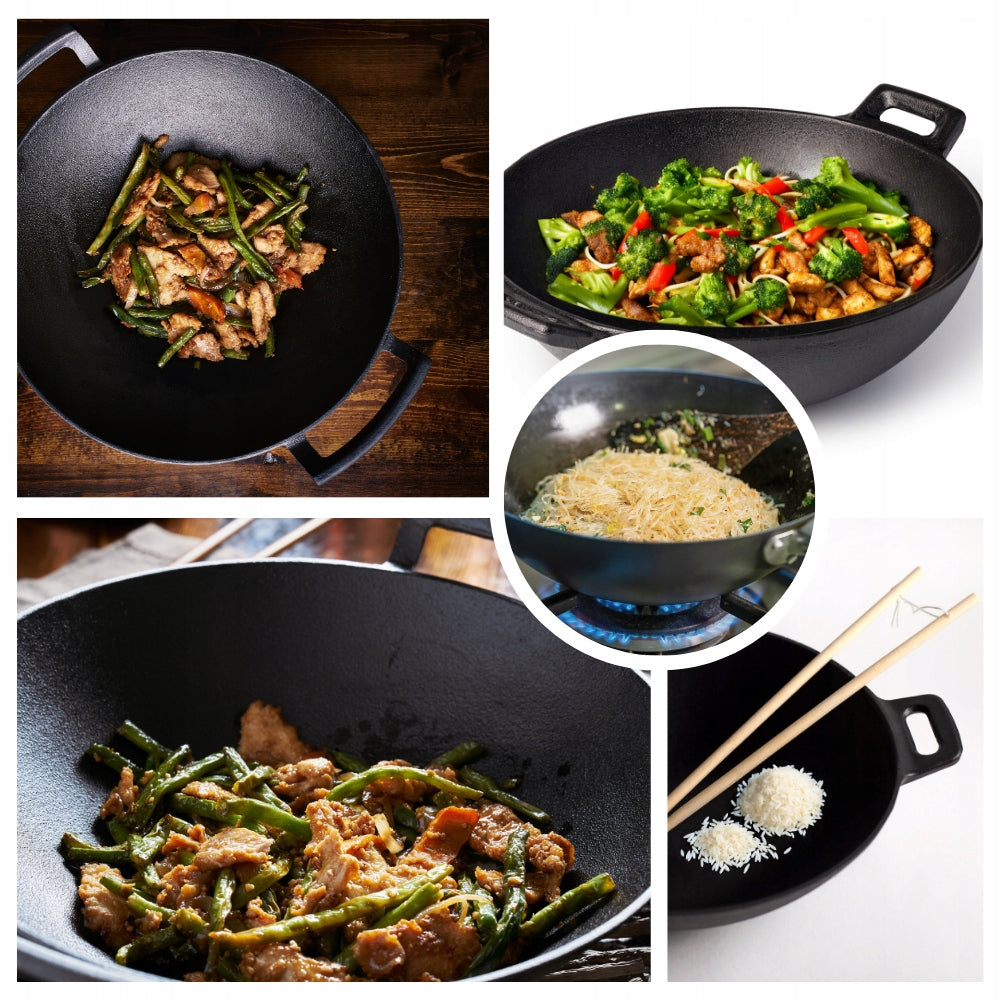 CAST IRON WOK 31 CM LARGE FOR INDUCTION COOKER FIREPLACE CAST IRON PAN Manufacturer code Wok żeliwny 31 cm