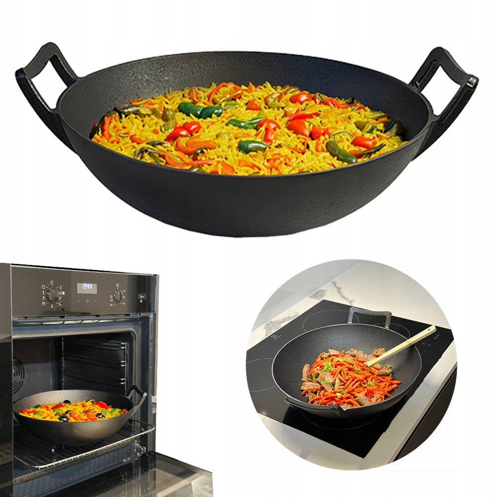 CAST IRON WOK LARGE FOR INDUCTION COOKER FIREPLACE CAST IRON PAN 36 CM