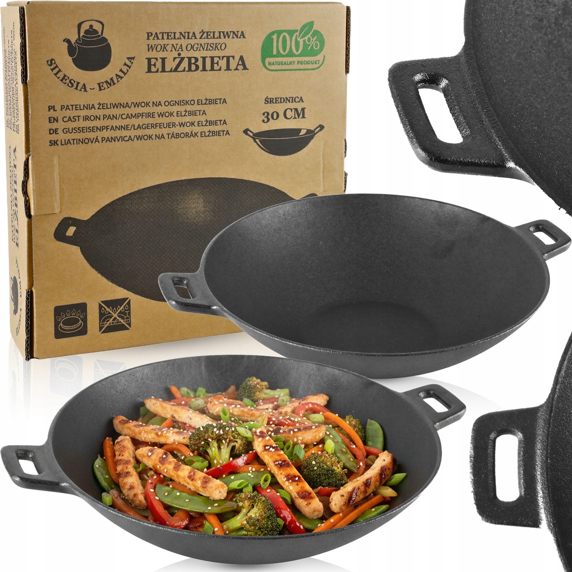 CAST IRON WOK PAN FOR STIR-FRY FOR FRYING 30 CM FOR CHINESE DISHES LARGE