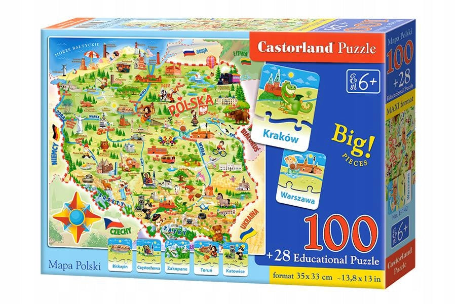 CASTORLAND Puzzle for CHILDREN 100+28 Map Polish BEAUTIFULLY MADE BIG PUZZLES Brand Castorland