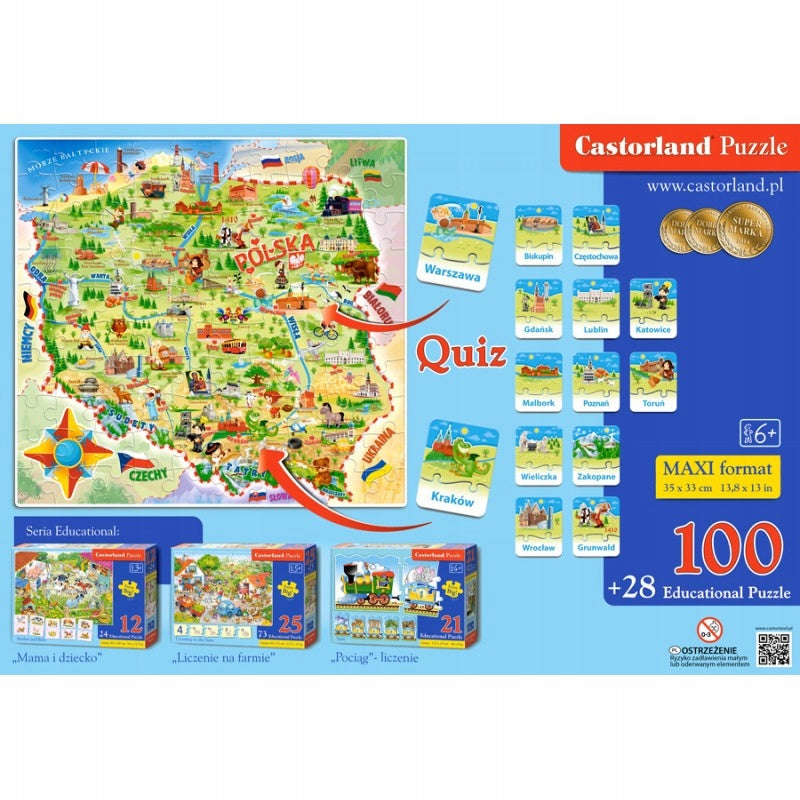 CASTORLAND Puzzle for CHILDREN 100+28 Map Polish BEAUTIFULLY MADE BIG PUZZLES