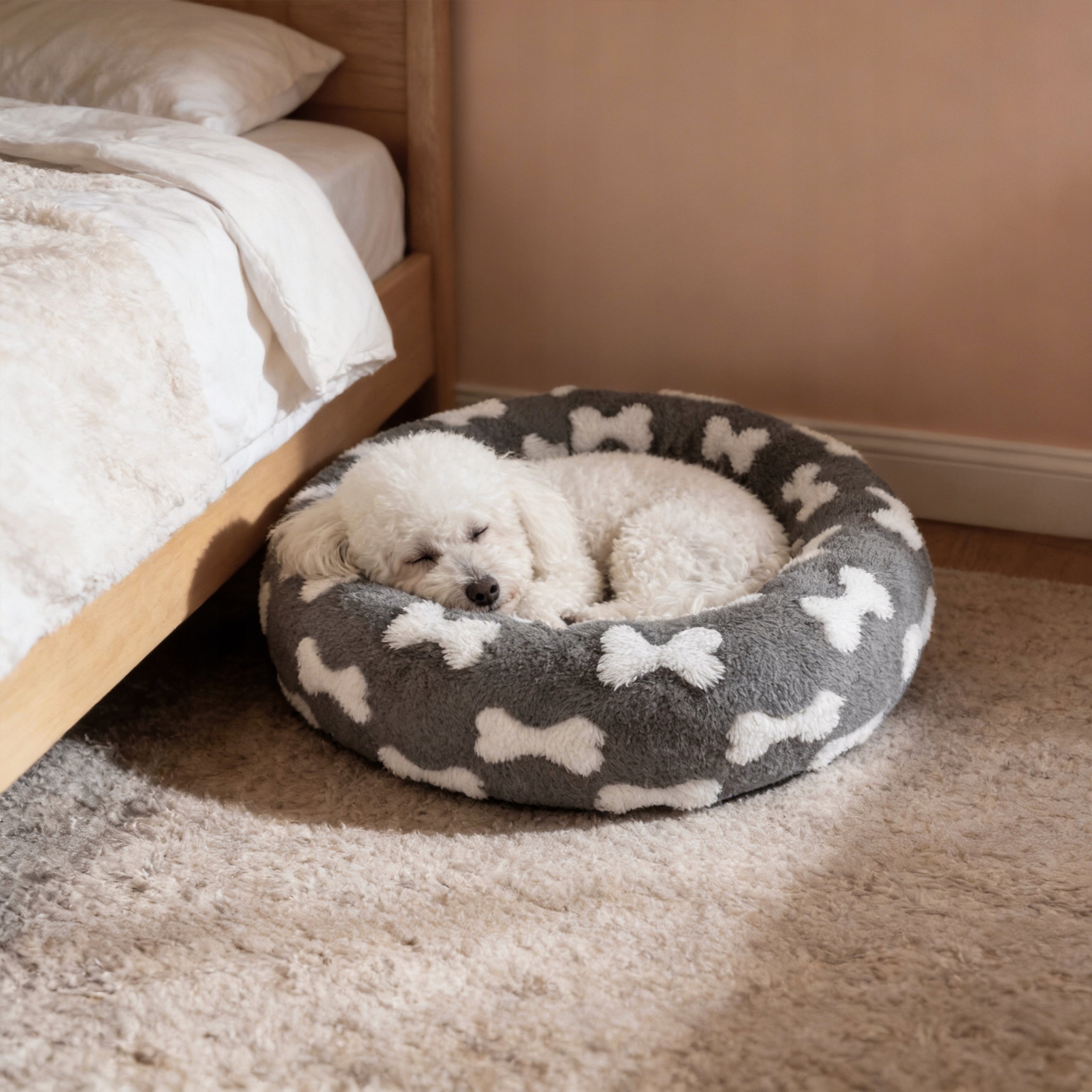 CAT AND DOG BED ROUND 55 CM SOFT ENVELOPING FURRY ANKLES Brand Dogguru