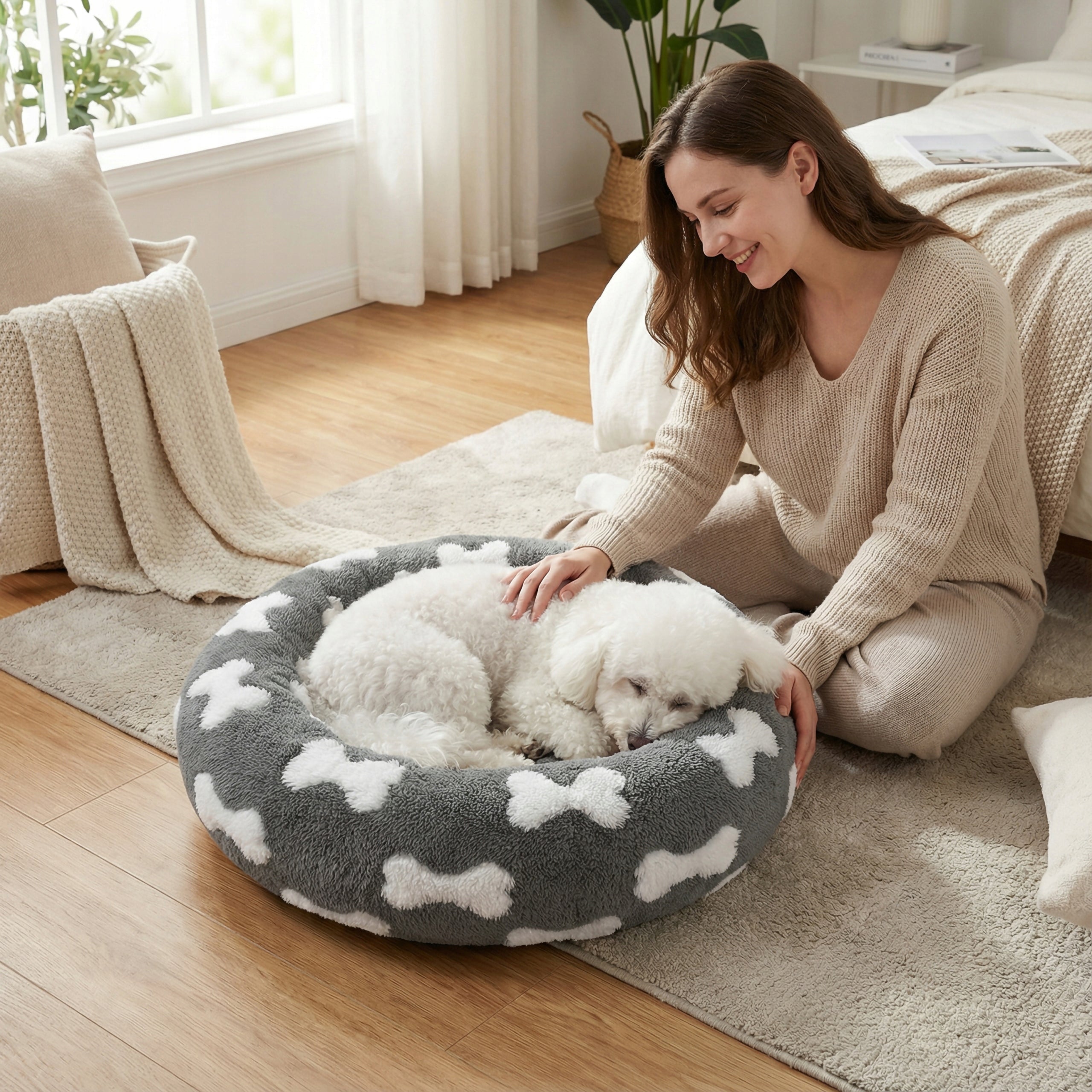 CAT AND DOG BED ROUND 55 CM SOFT ENVELOPING FURRY ANKLES Product width 55 cm