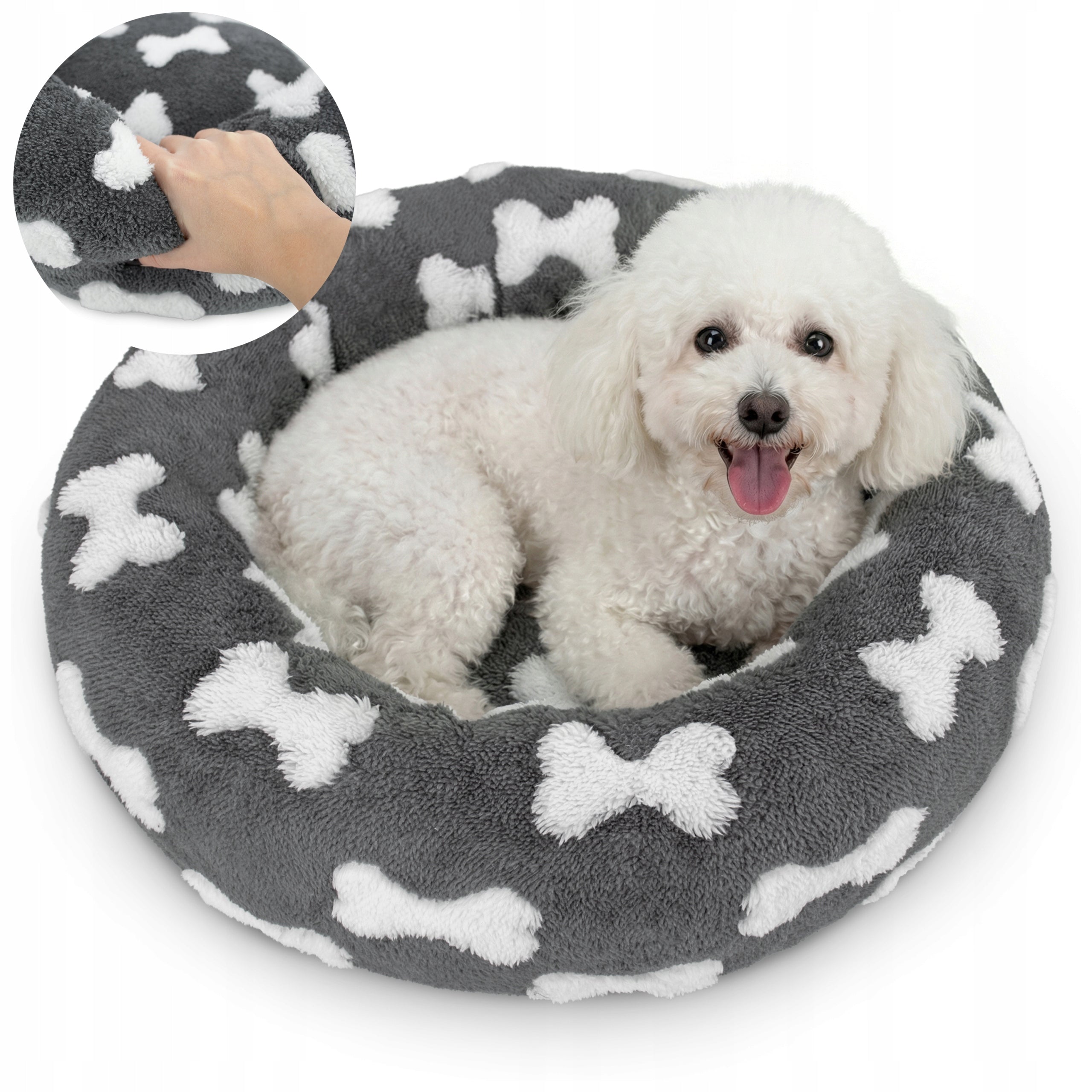 CAT AND DOG BED ROUND 55 CM SOFT ENVELOPING FURRY ANKLES
