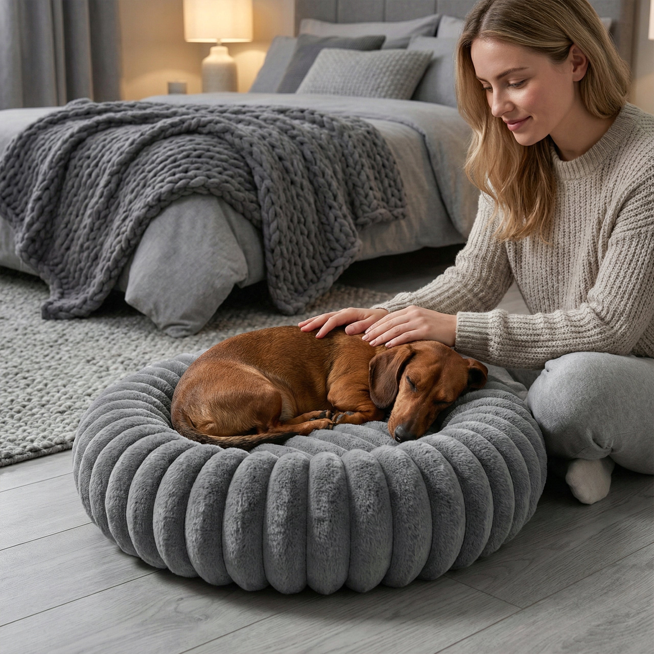 CAT AND DOG BED ROUND 60 CM SOFT ENVELOPING RABBIT FUR Length 60 cm