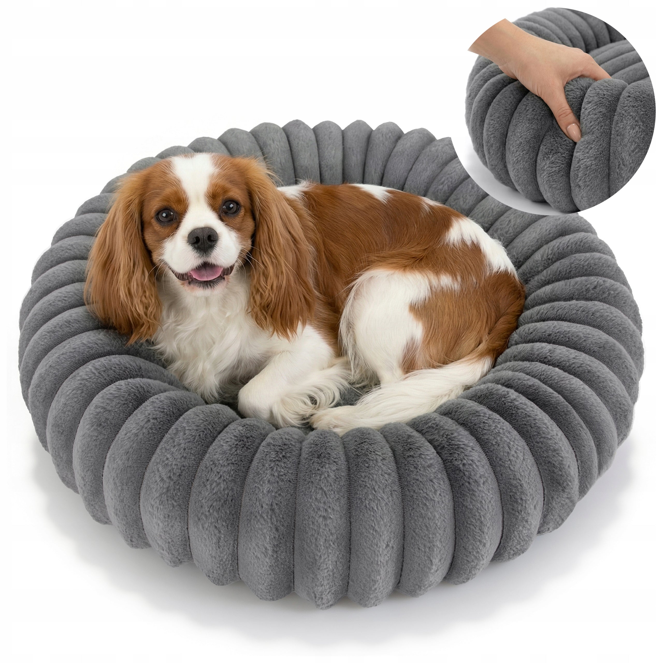 CAT AND DOG BED ROUND 60 CM SOFT ENVELOPING RABBIT FUR
