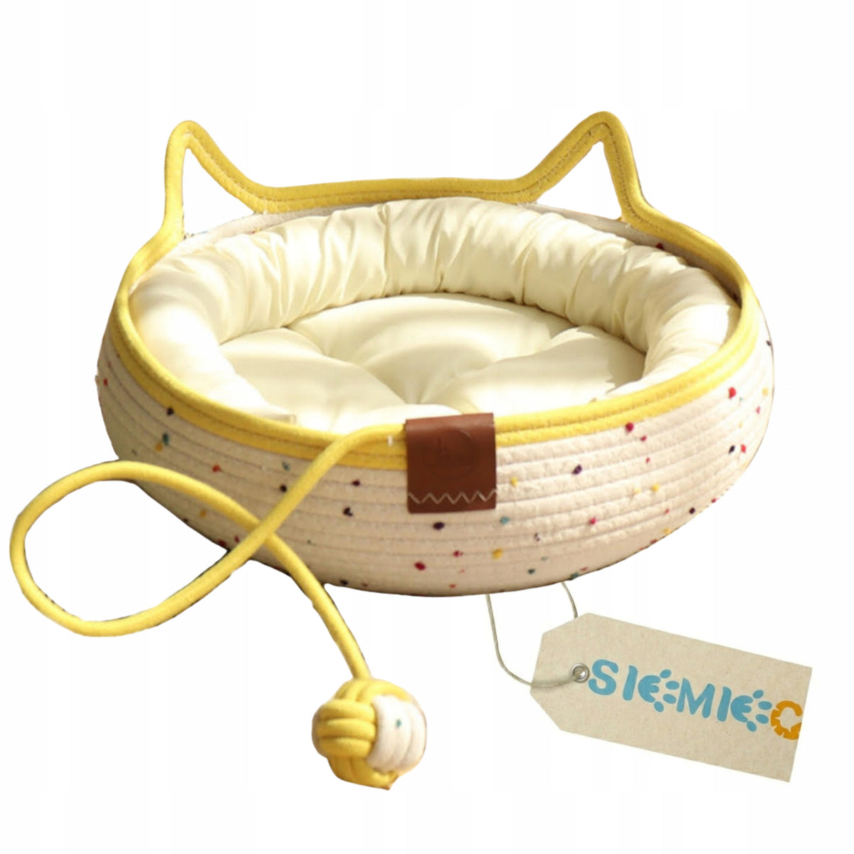 CAT BED WITH PILLOW BRAIDED BEDDING BASKET WITH EARS SIEMIEC