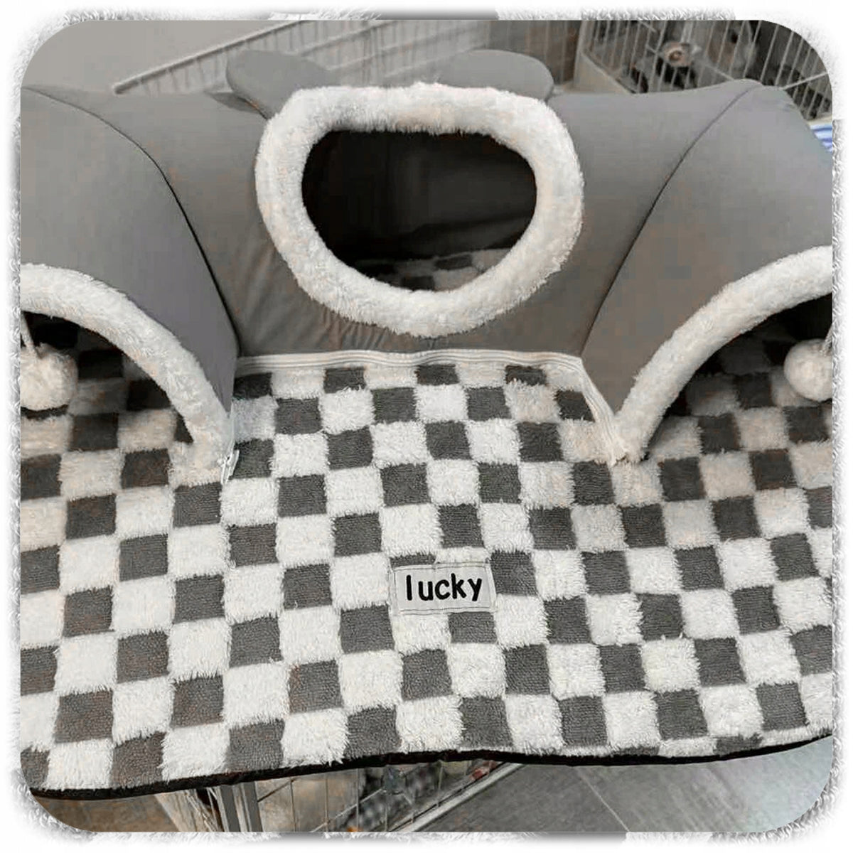 CAT BED WITH TUNNEL 2IN1 PLUSH CHESSBOARD GREY XXL 86x70x26 Manufacturer code 007458