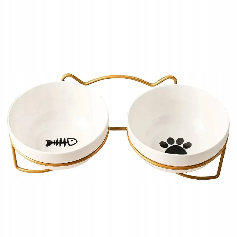 CAT BOWLS CERAMIC DOUBLE BOWL ON STAND WHITE 2x500ml Packaging status original