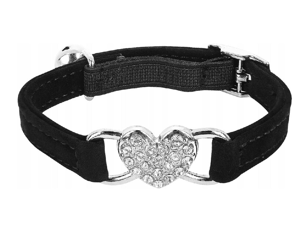CAT COLLAR DOG YORK WITH HEART CRYSTALS DIAMONDS HEART VELOUR