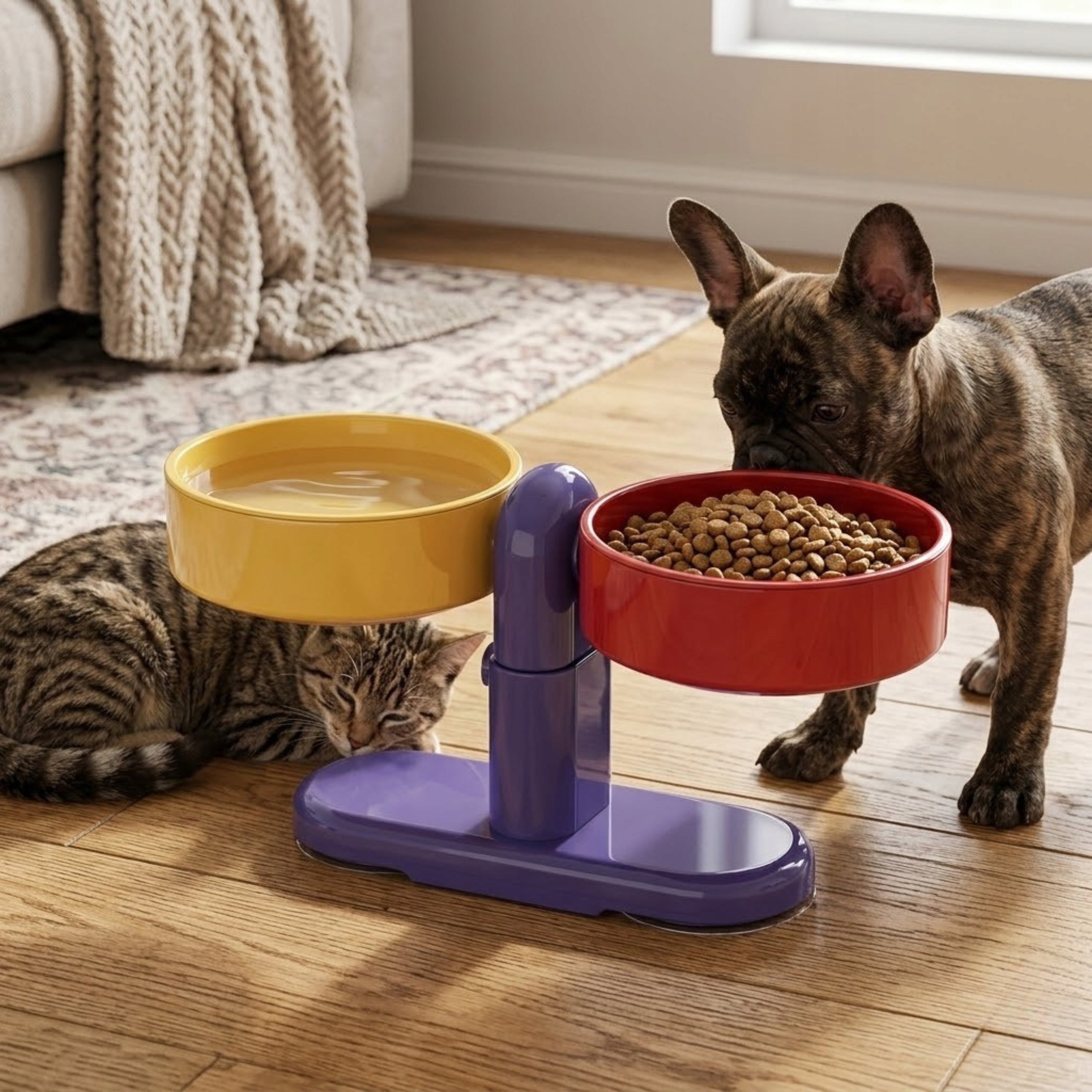 CAT DOG BOWL DOUBLE ADJUSTABLE STAND SET OF 2 RAISED BOWLS Packaging status original