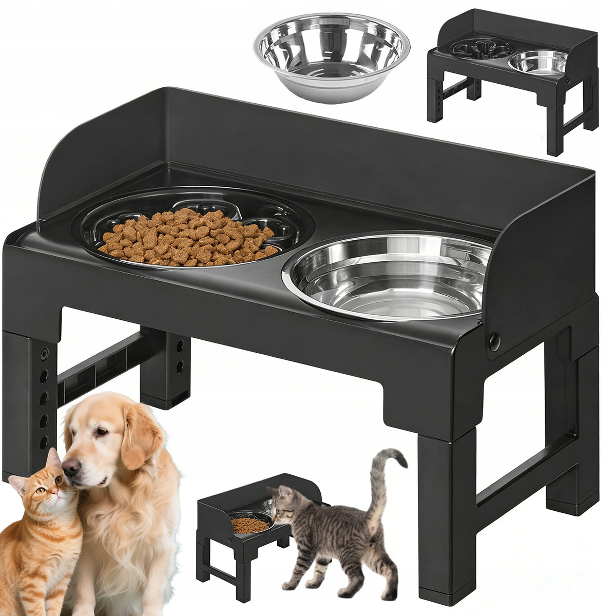 CAT DOG BOWL DOUBLE ON STAND SLOWING FOOD NON-SPILL Packaging status original