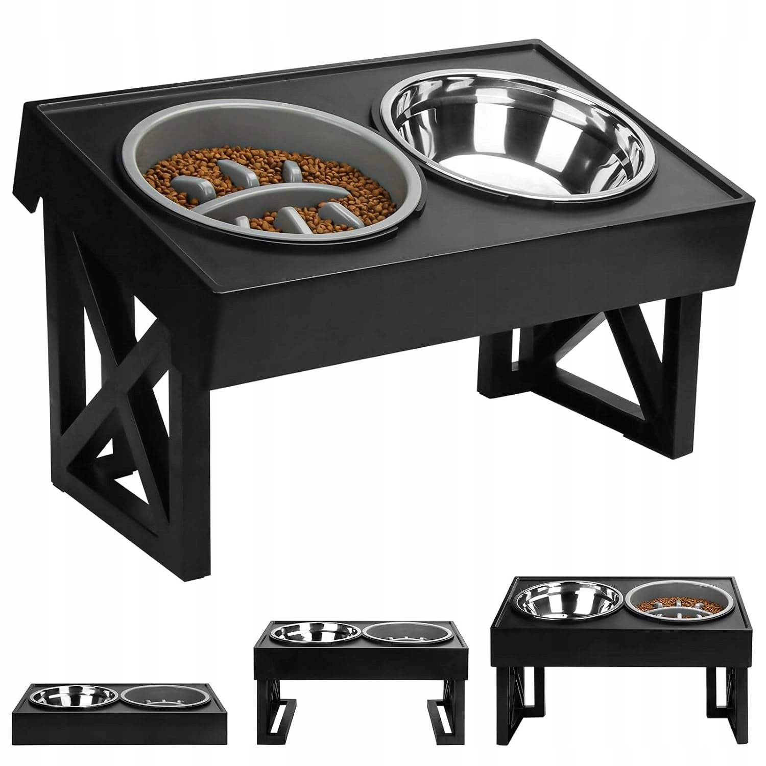 CAT DOG BOWL ELEVATED DOUBLE ON STAND 2x LARGE STAINLESS STEEL