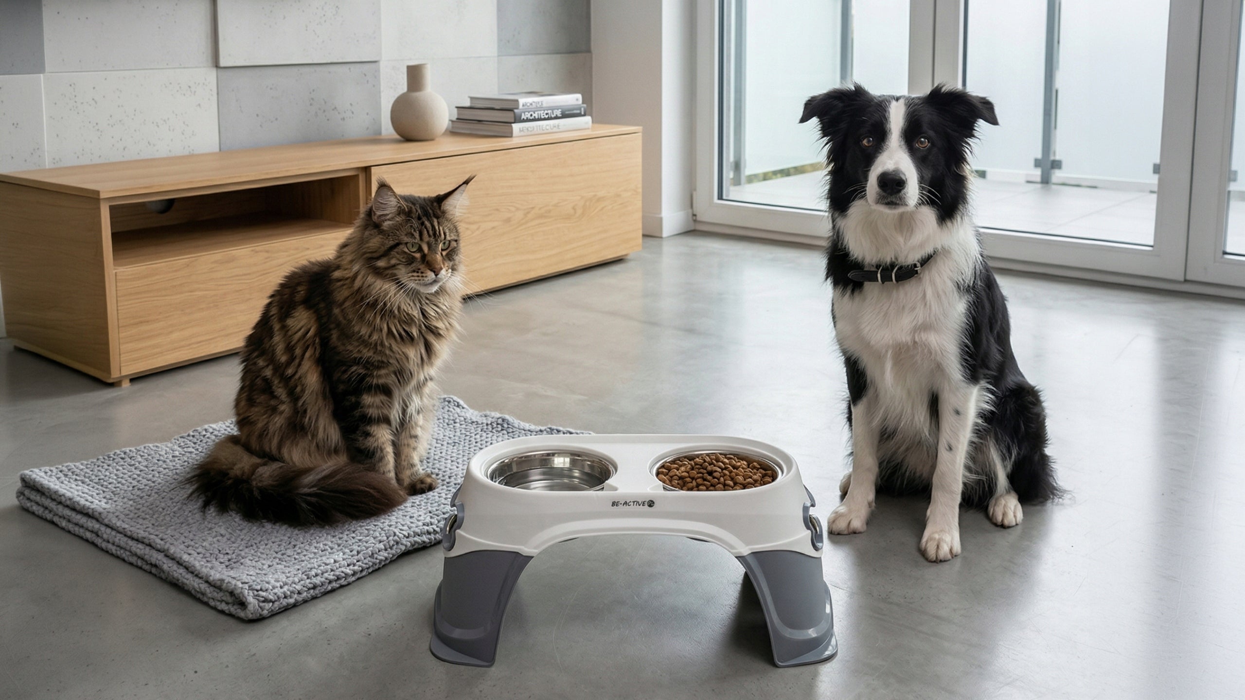 CAT DOG BOWL WATER DOUBLE BOWLS ON STAND NON-SLIP METAL Packaging status original