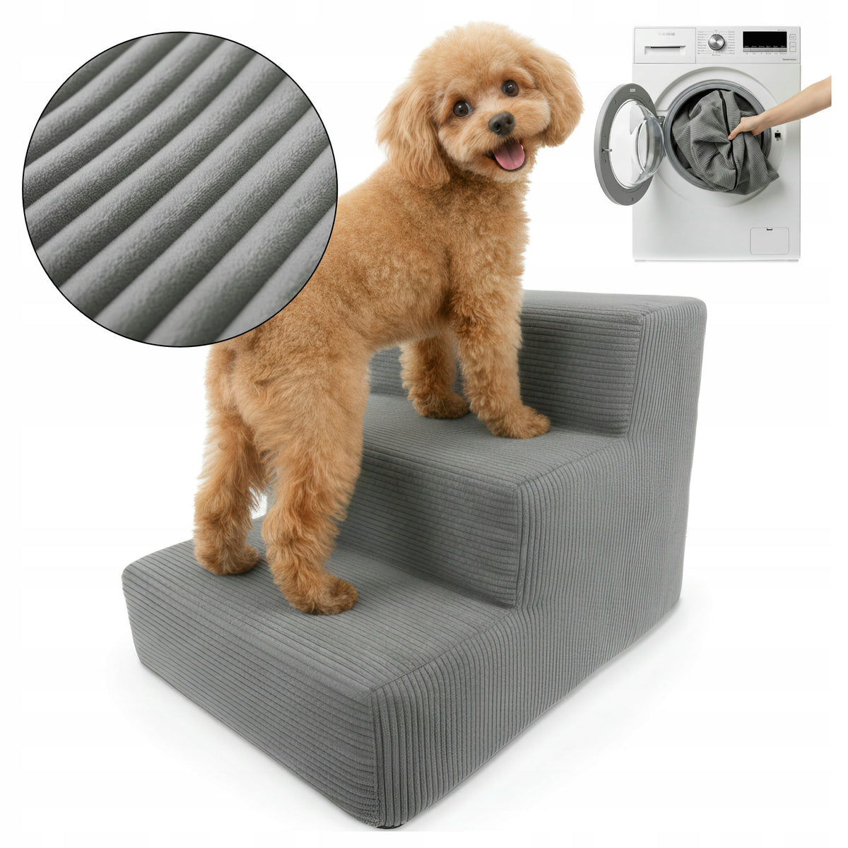 CAT DOG STAIRS RAMP GREY PET STAIRS 3 DEGREES CORDUROY