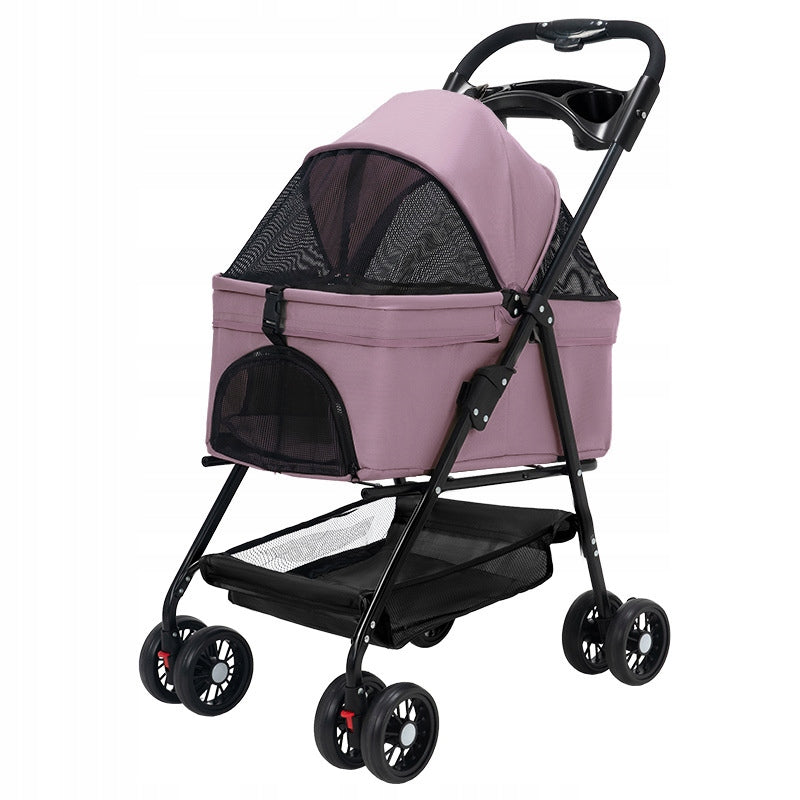 CAT DOG STROLLER FOLDING DETACHABLE TRANSPORTER PINK