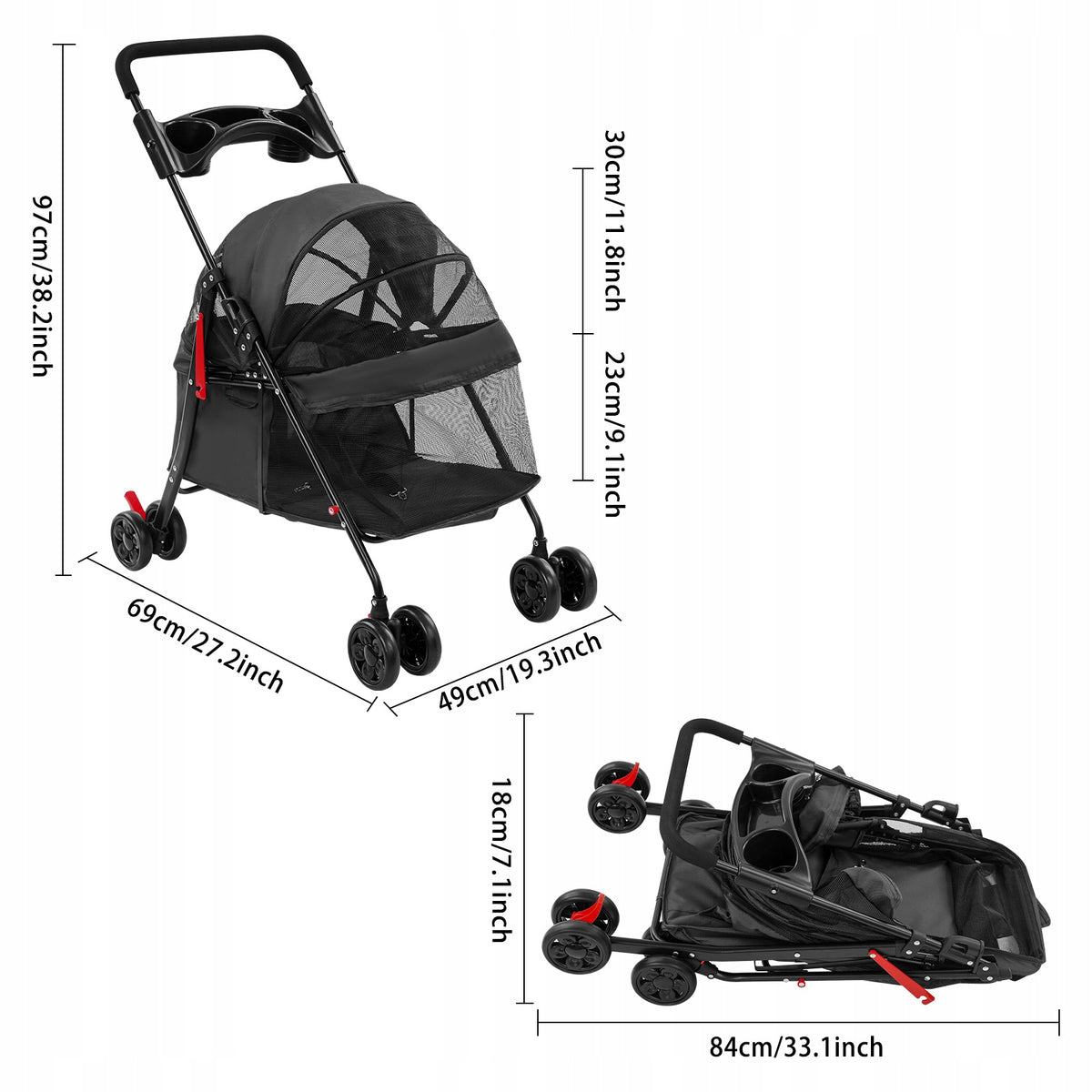 CAT DOG STROLLER FOLDING LOAD CAPACITY 18KG WHEEL 360° BRAKES CUP HOLDER Brand no brand