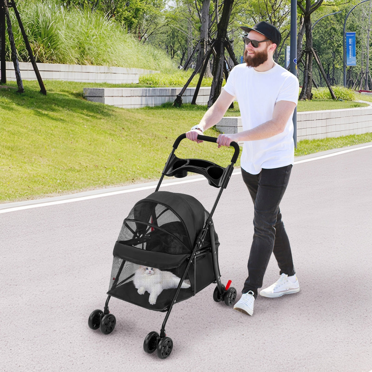 CAT DOG STROLLER FOLDING LOAD CAPACITY 18KG WHEEL 360° BRAKES CUP HOLDER Manufacturer code man4561