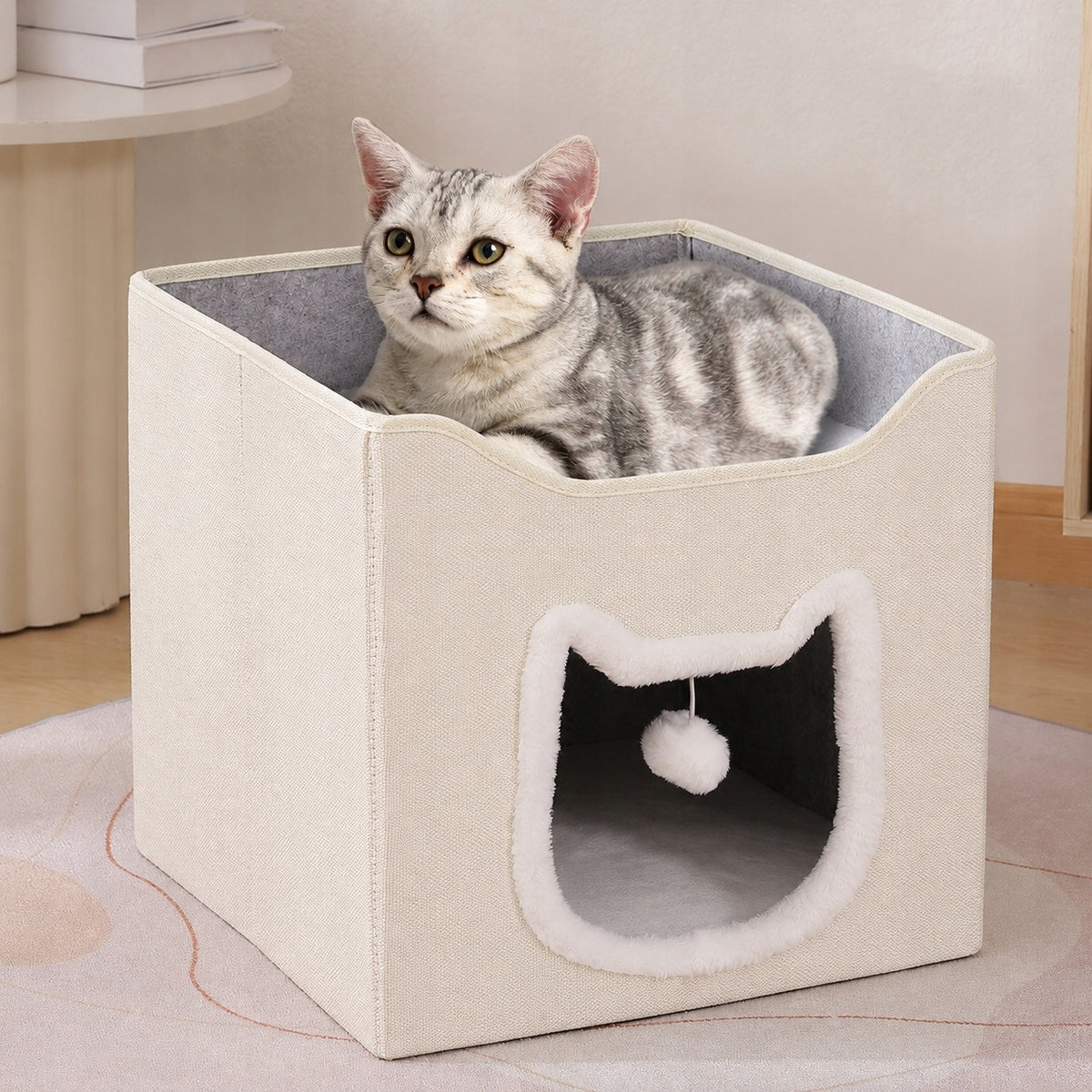 CAT HOUSE 2in1 BED WITH BOOTH FOLDING WITH SOFT PILLOWS POMPOM Packaging status original
