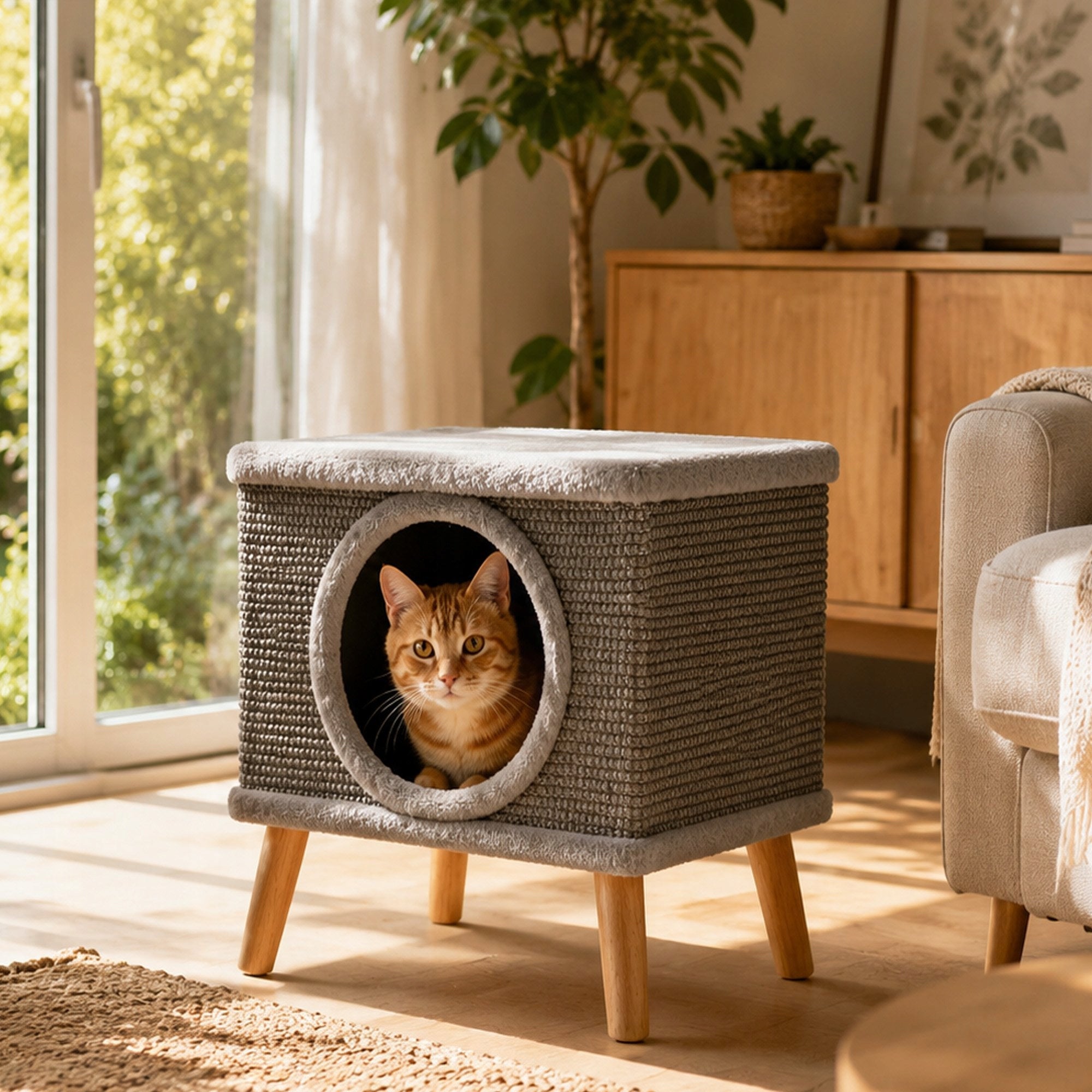 CAT HOUSE BED WITH SCRATCHING POST BOOTH LEGS TOY SCRATCHING POST 38x32x32CM Kind cat house