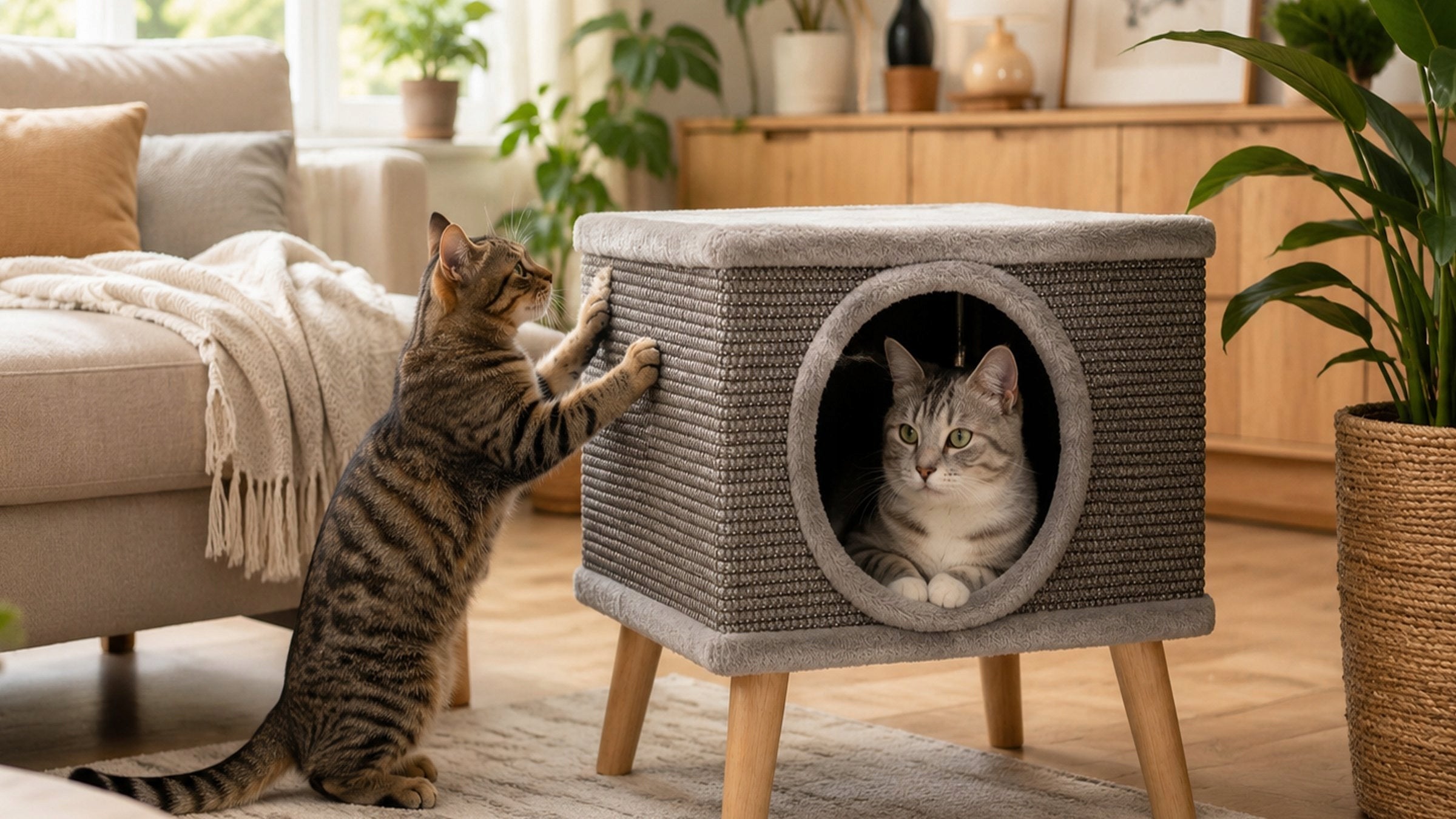 CAT HOUSE BED WITH SCRATCHING POST BOOTH LEGS TOY SCRATCHING POST 38x32x32CM Length 32 cm