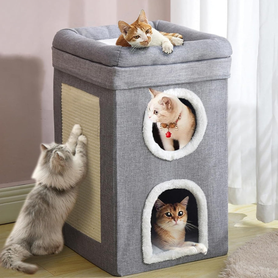 CAT HOUSE BOOTH 3-LEVEL FOLDING SCRATCHING POST TOWER BED 42x41x66CM Kind cat house