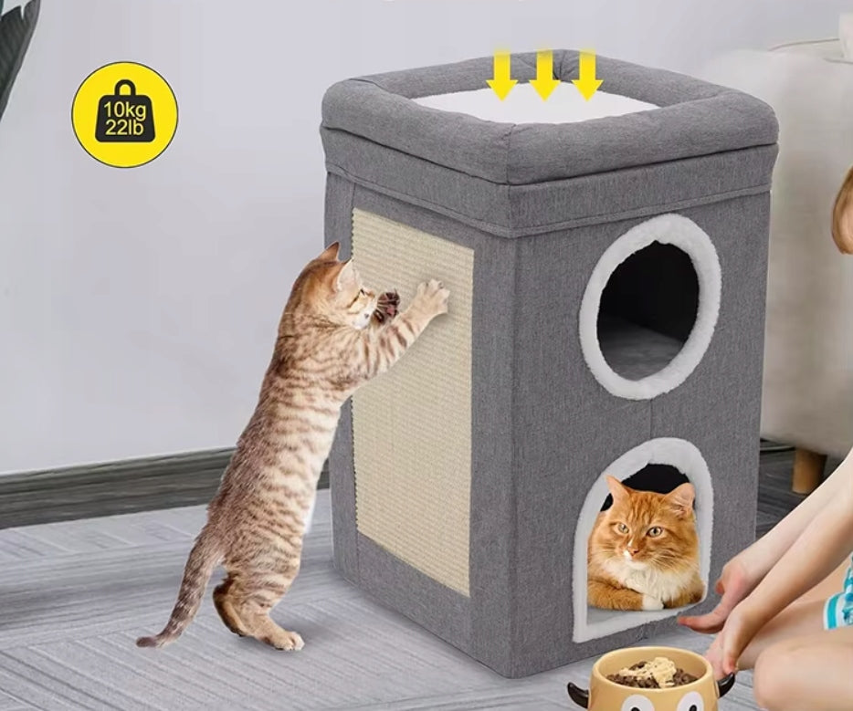 CAT HOUSE BOOTH 3-LEVEL FOLDING SCRATCHING POST TOWER BED 42x41x66CM Length 39 cm