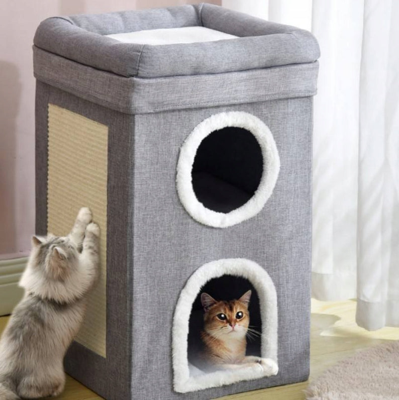 CAT HOUSE BOOTH 3-LEVEL FOLDING SCRATCHING POST TOWER BED 42x41x66CM Packaging status original