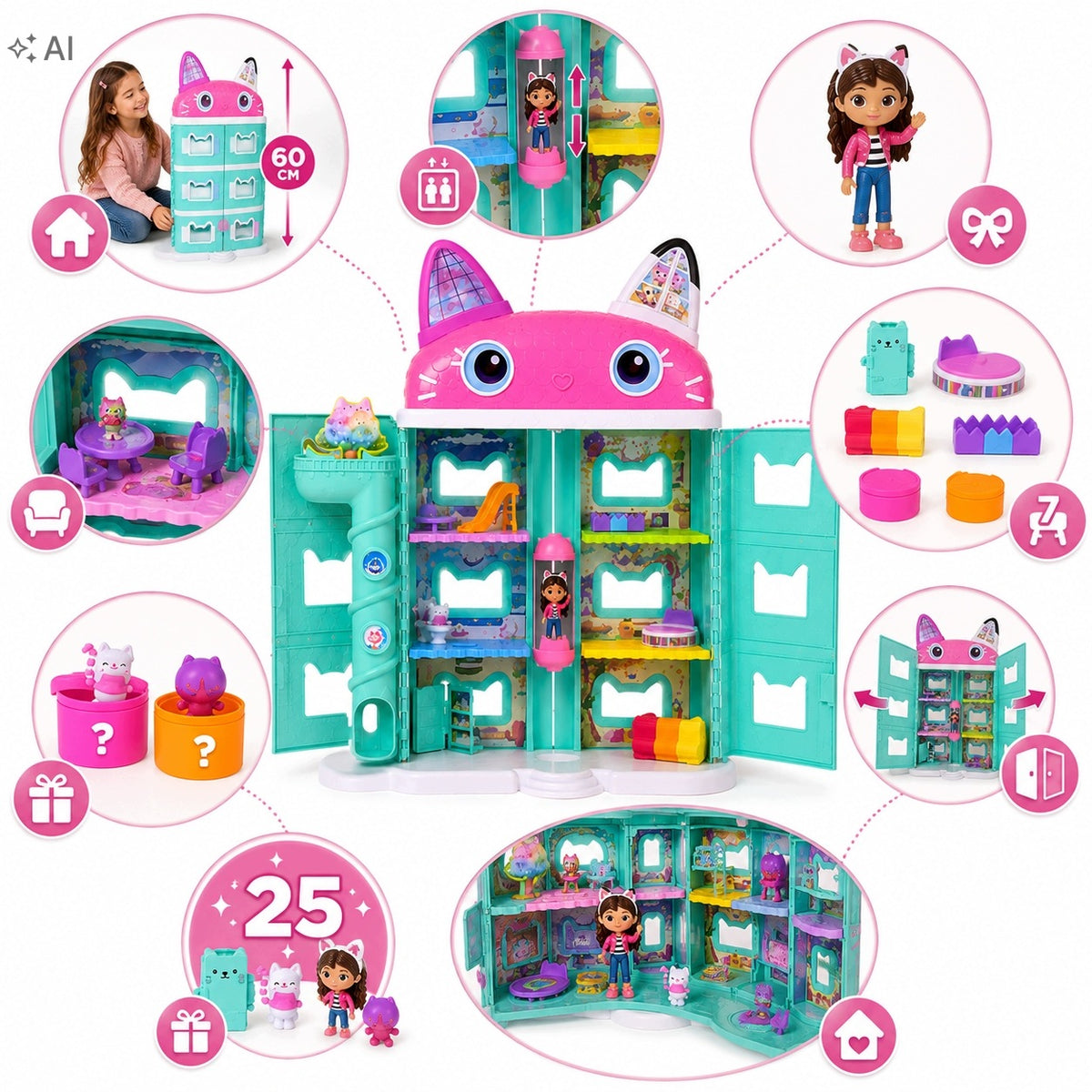 CAT HOUSE GABI TOY FIGURINES GREAT 60CM INTERACTIVE WITH ELEVATOR DOLL Packaging status original