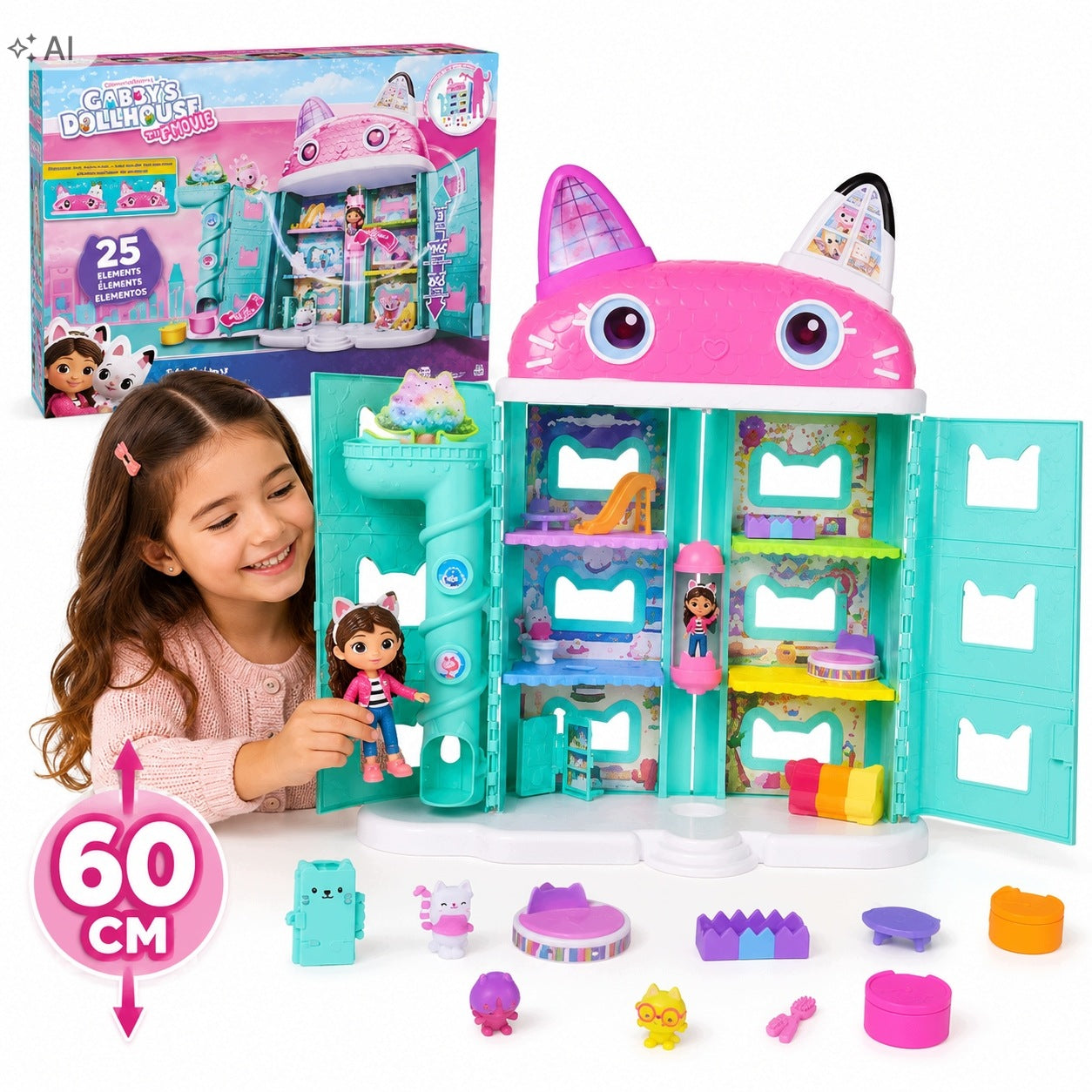 CAT HOUSE GABI TOY FIGURINES GREAT 60CM INTERACTIVE WITH ELEVATOR DOLL