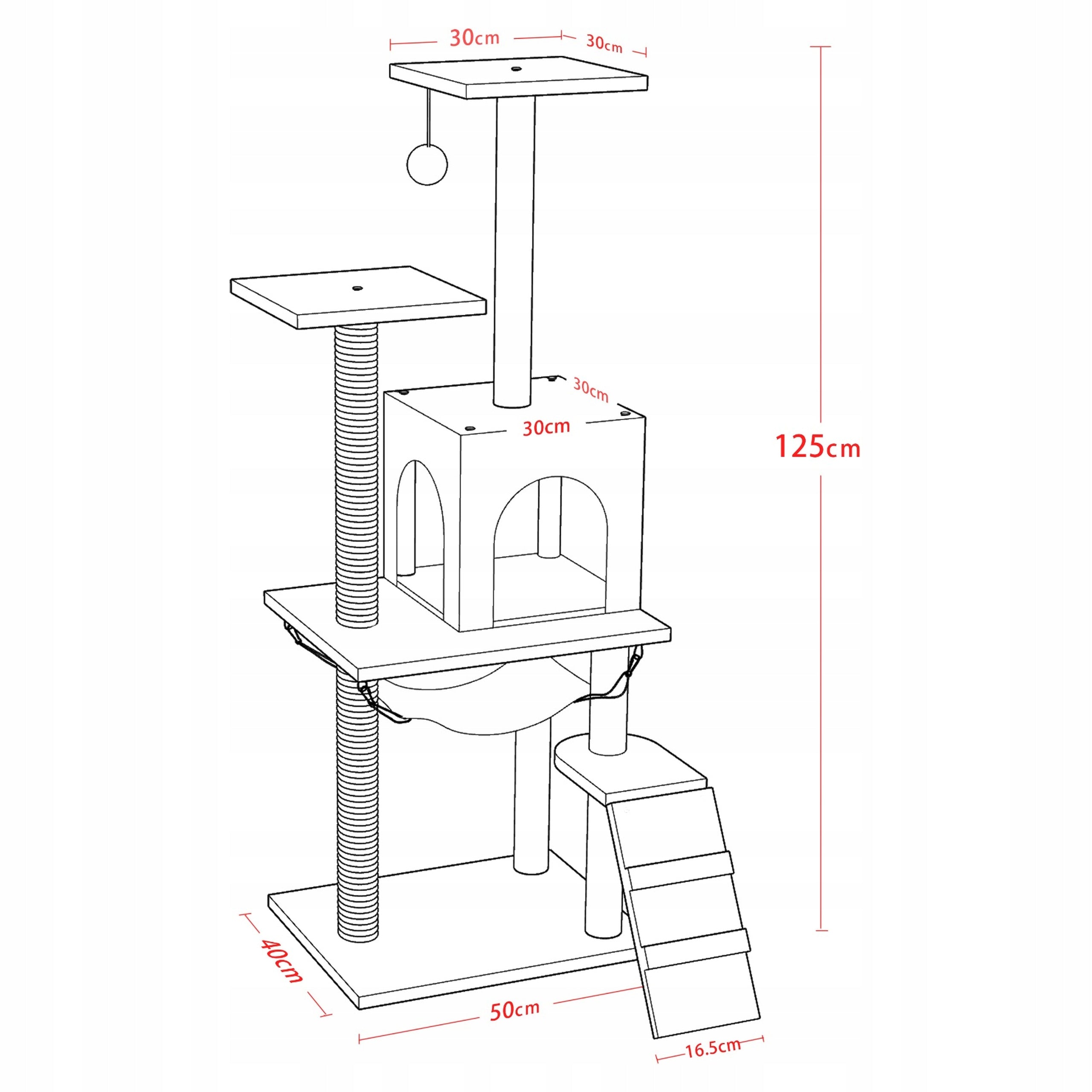 CAT SCRATCHER 125cm High House Bed Post Toy Beige Tree Brand Ohmycat
