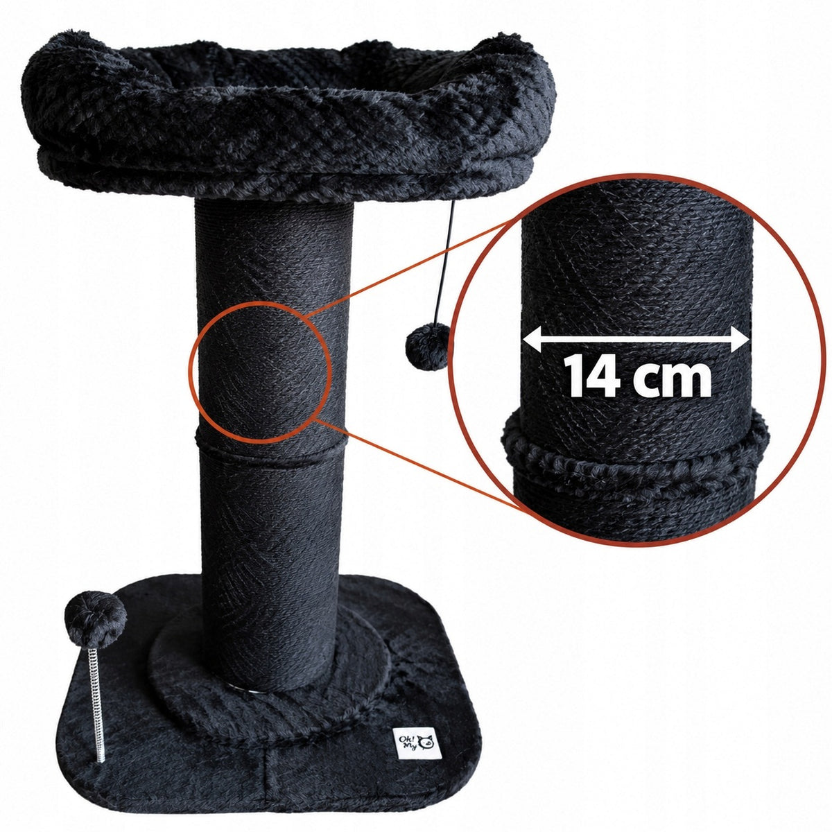 CAT SCRATCHER 60 cm Standing BLACK post THICK Toy SISAL BED