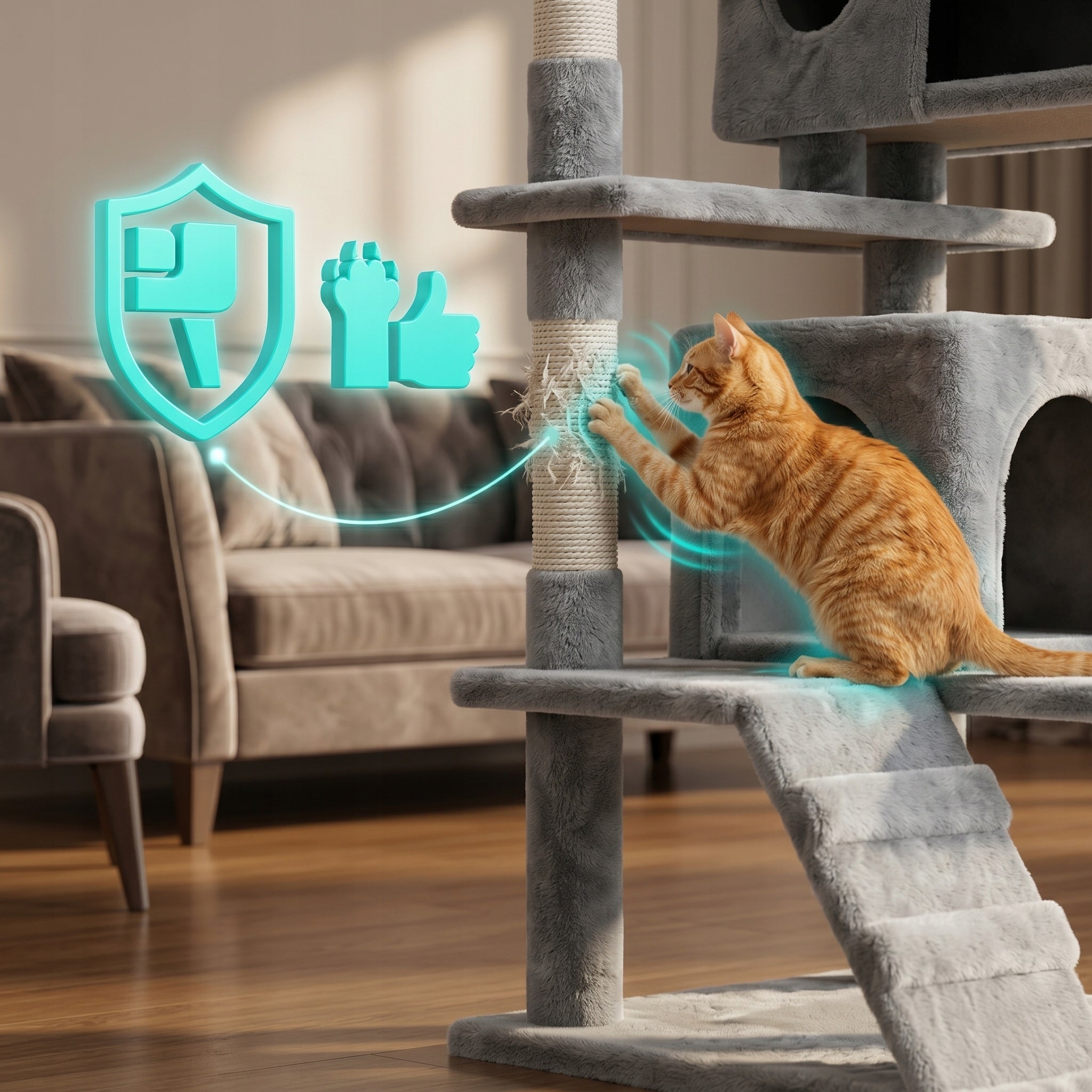 CAT SCRATCHER BED COTTAGE POST TOWER SCRATCHING TOY LARGE HIGH Color gray
