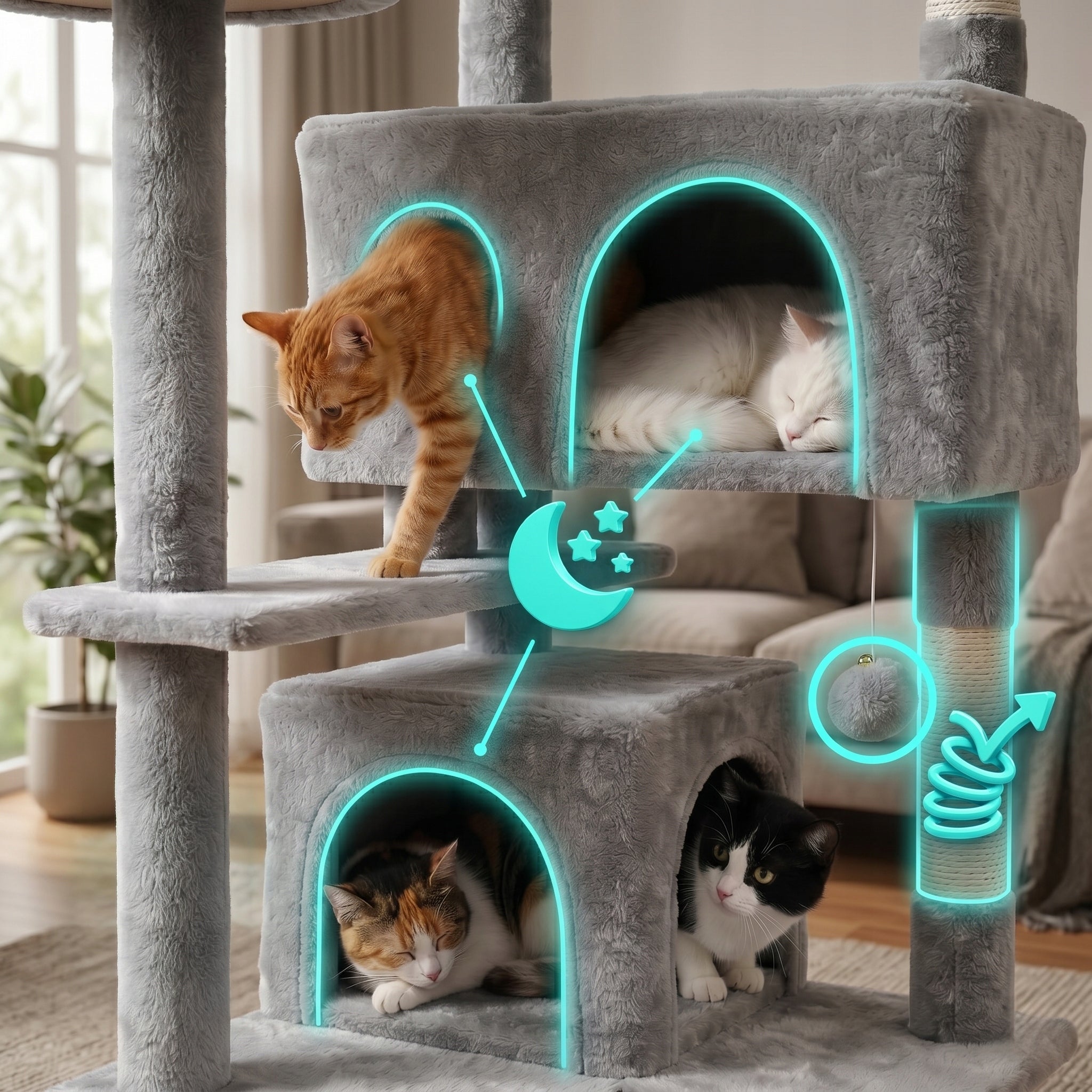 CAT SCRATCHER BED COTTAGE POST TOWER SCRATCHING TOY LARGE HIGH Height (cm) 101 - 160 cm