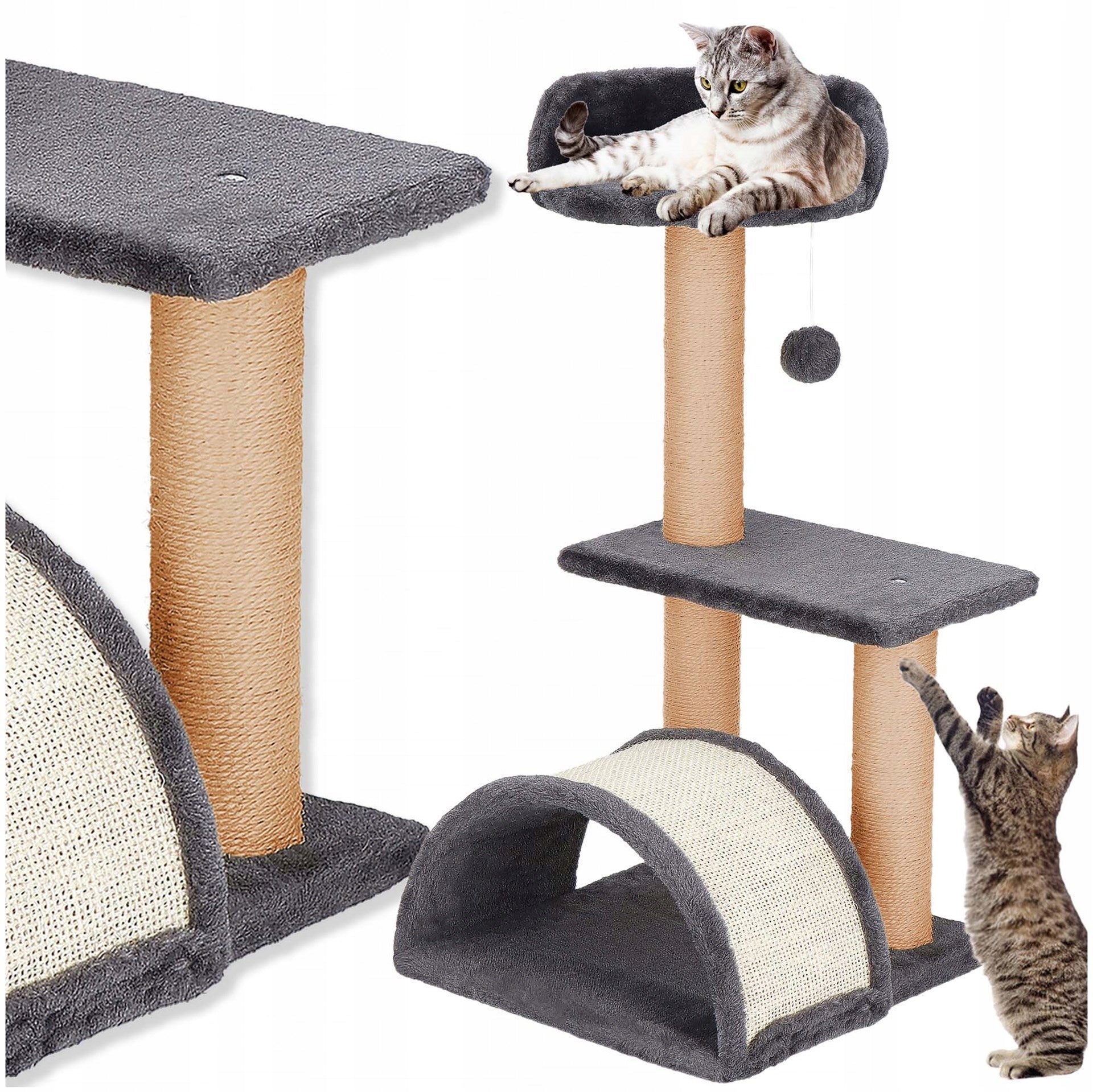CAT SCRATCHER BED COTTAGE TOWER LARGE POST 3 LEVELS+TOY STRING Kind scratching post scratching tower bed