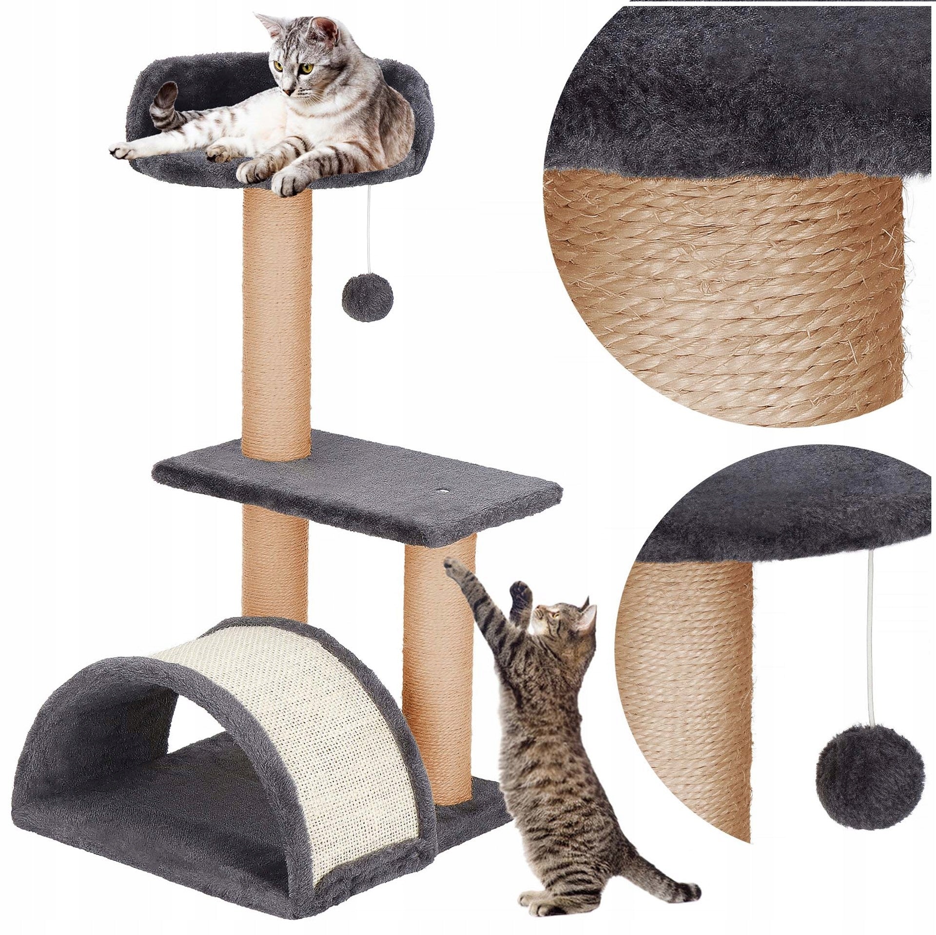 CAT SCRATCHER BED COTTAGE TOWER LARGE POST 3 LEVELS+TOY STRING