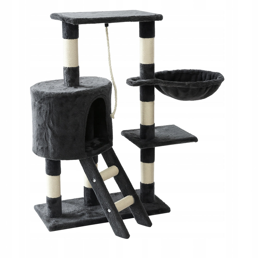 CAT SCRATCHER BED TOWER HOUSE POST TOY ON STRING GREY