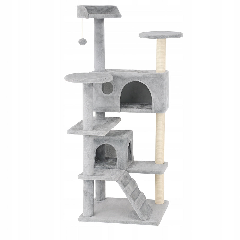 CAT SCRATCHER BED TOWER HOUSE POST TOY ON STRING GREY