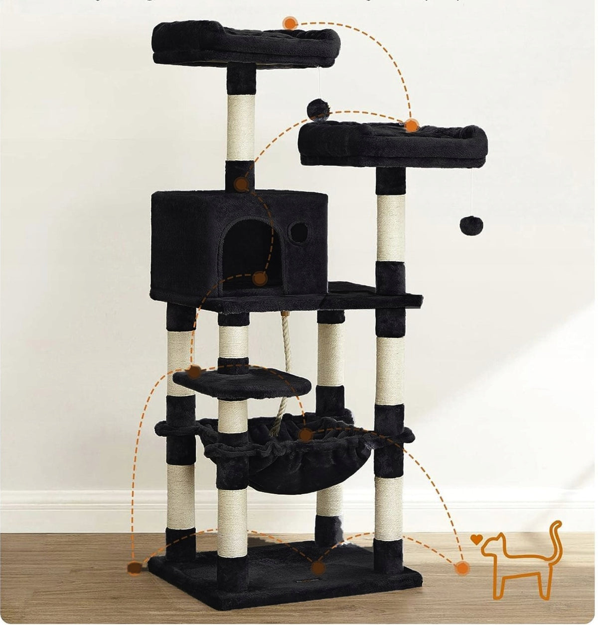 CAT SCRATCHER BLACK HOUSE BOOTH TREE TOWER XXL 143cm Brand Drapaczek
