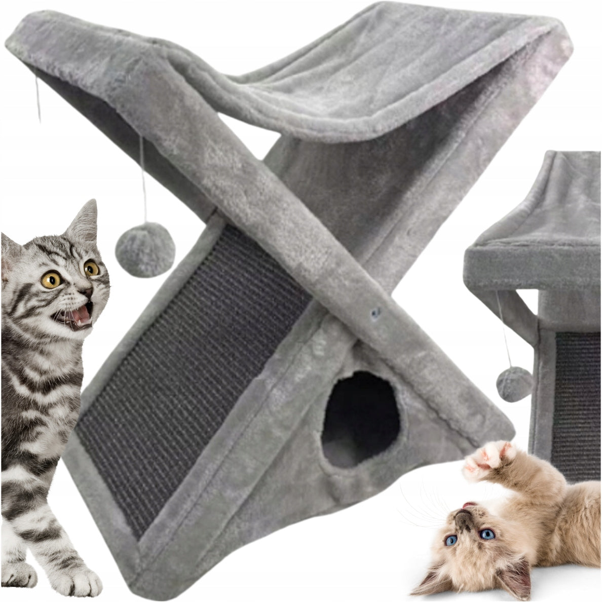 CAT SCRATCHER HOUSE BED + TOY