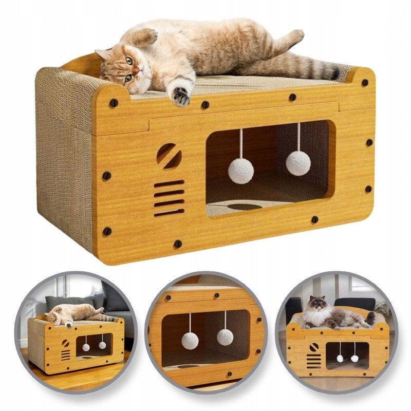 CAT SCRATCHER HOUSE BED XL Wooden Toy Booth Two-Tier ECO Packaging status original