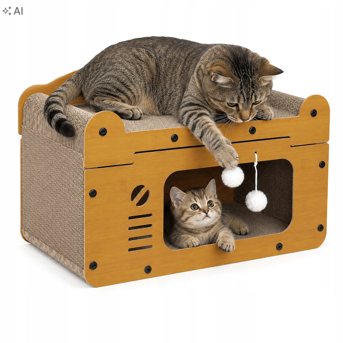 CAT SCRATCHER HOUSE CARDBOARD BOX CARDBOARD BEIGE BALLS TOY Manufacturer code 611424MG