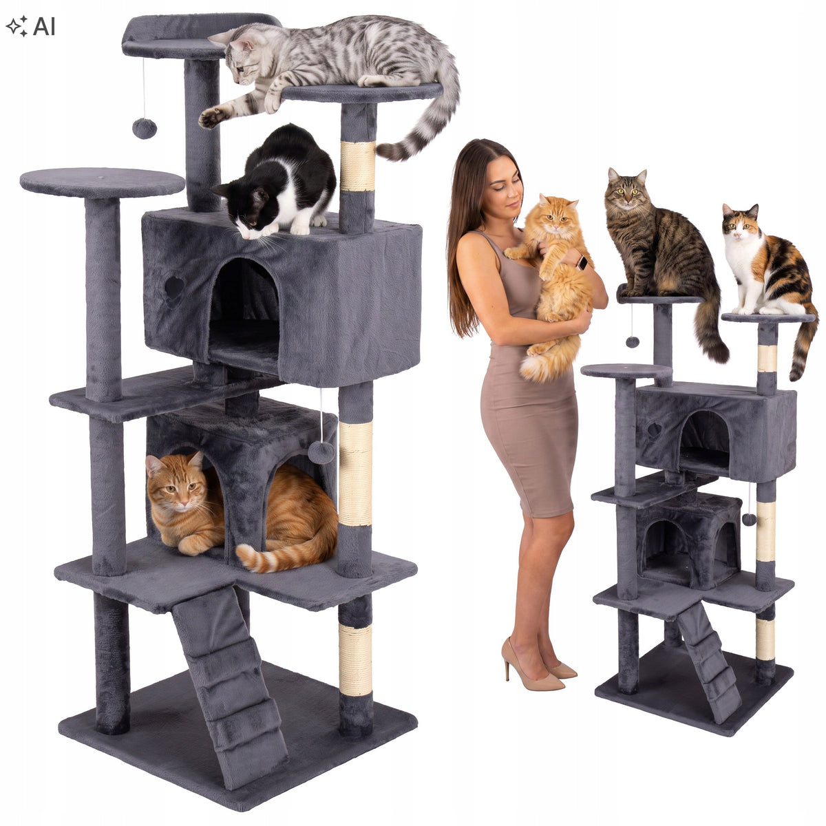 CAT SCRATCHER LARGE HIGH BED HOUSE POST TREE TOWER 135 cm